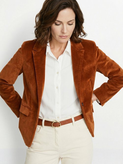 Veste blazer droite velours uni col tailleur Femme Marron TIBUS MV1