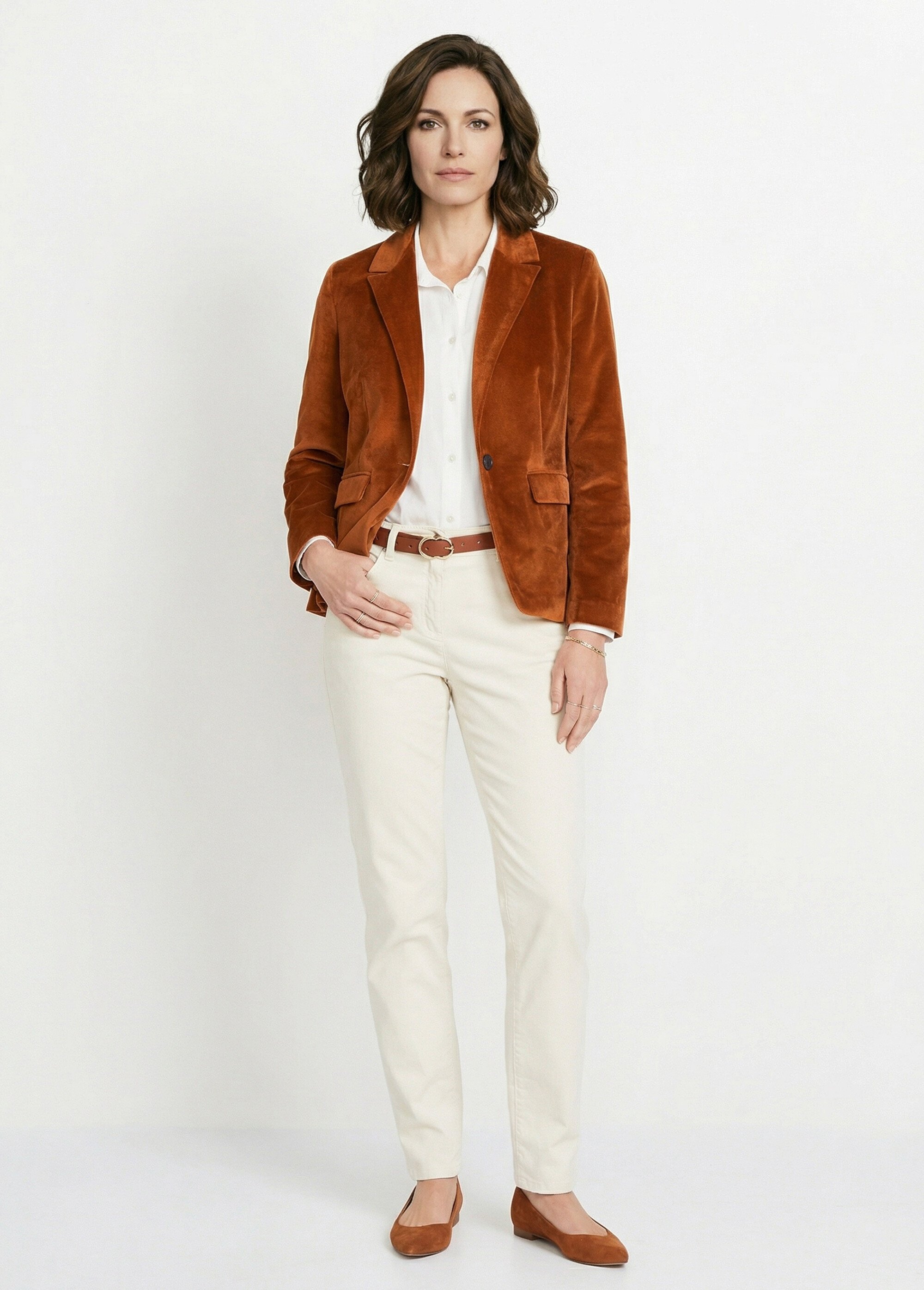 Veste blazer droite velours uni col tailleur Femme Marron TIBUS SI1