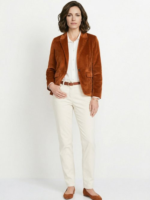 Veste blazer droite velours uni col tailleur Femme Marron TIBUS SI1