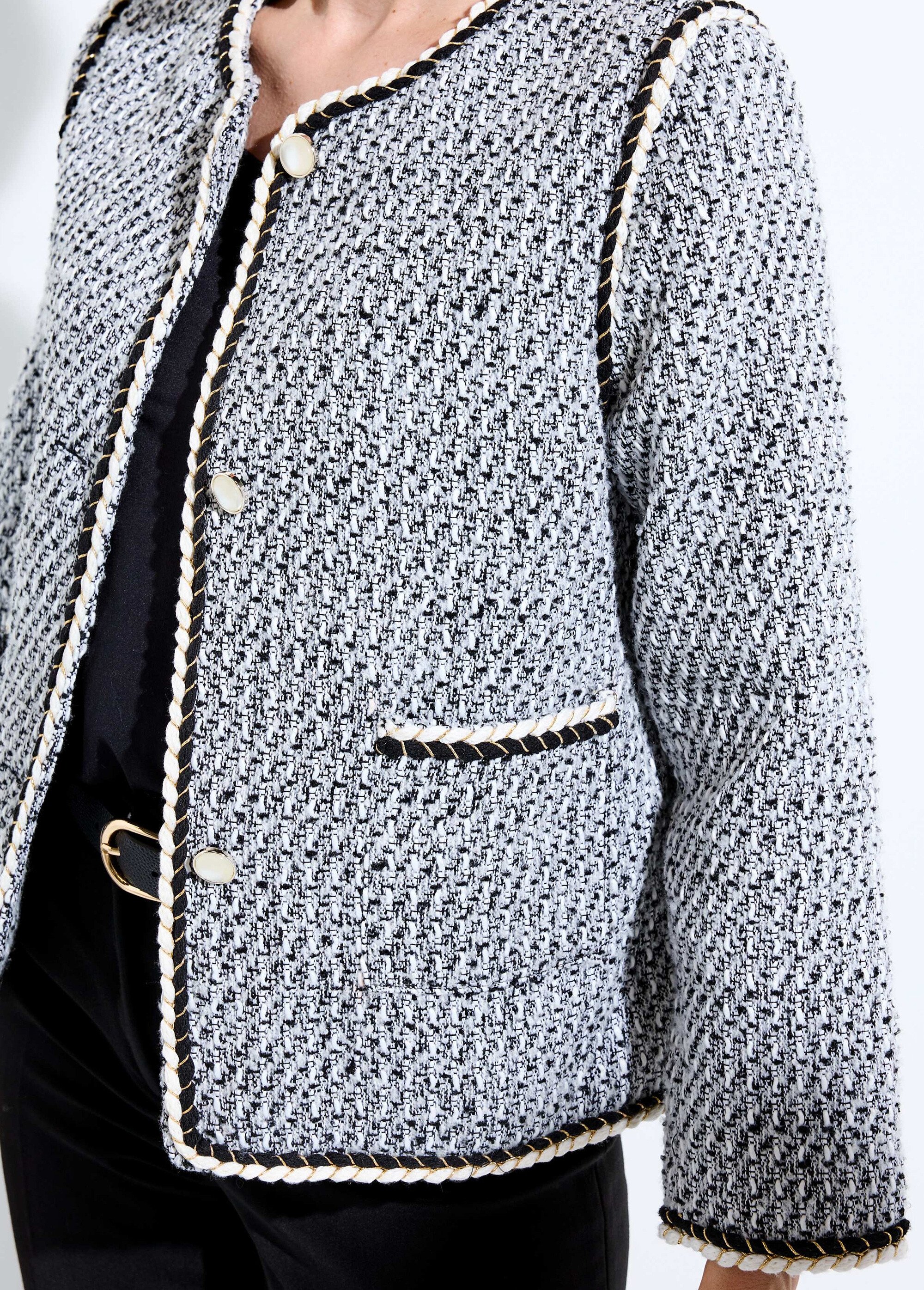 Veste courte sans col tissu effet tweed