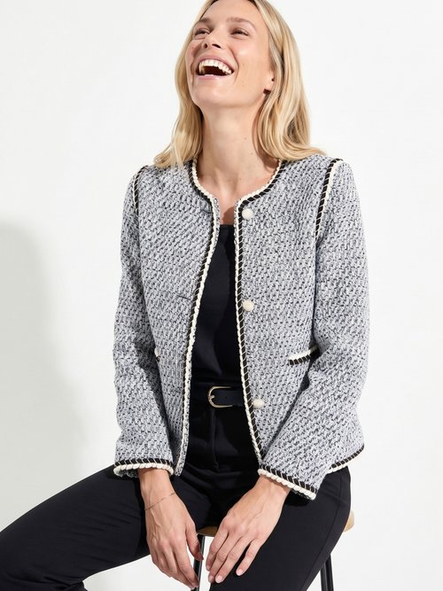 Veste courte sans col tissu effet tweed Femme Noir TASMANE MV1