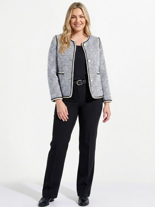 Veste courte sans col tissu effet tweed Femme Grande Taille Noir TASMANE SI1