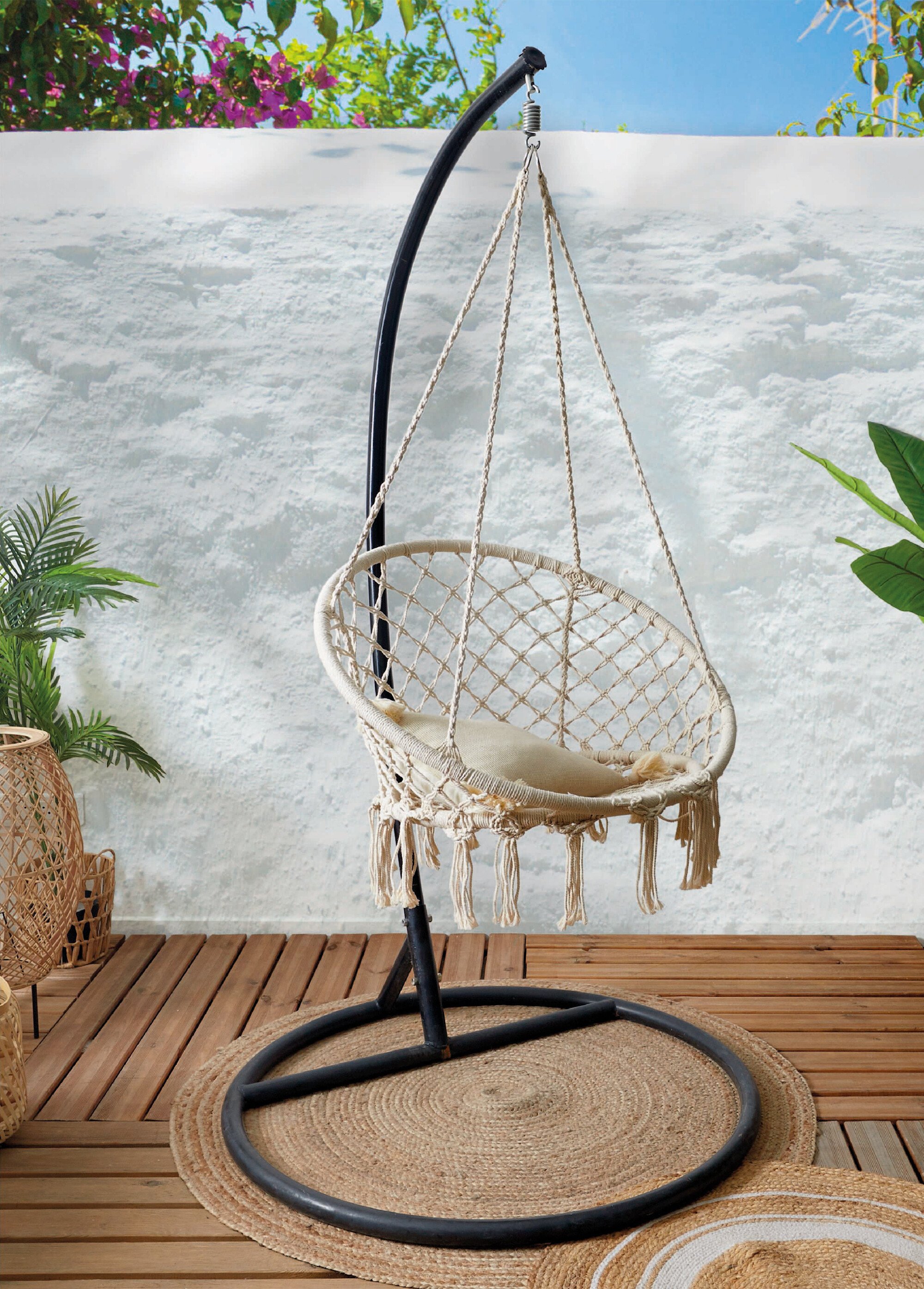 Balancelle en macramé style rétro BEIGE CMP-HDO7314 SI1