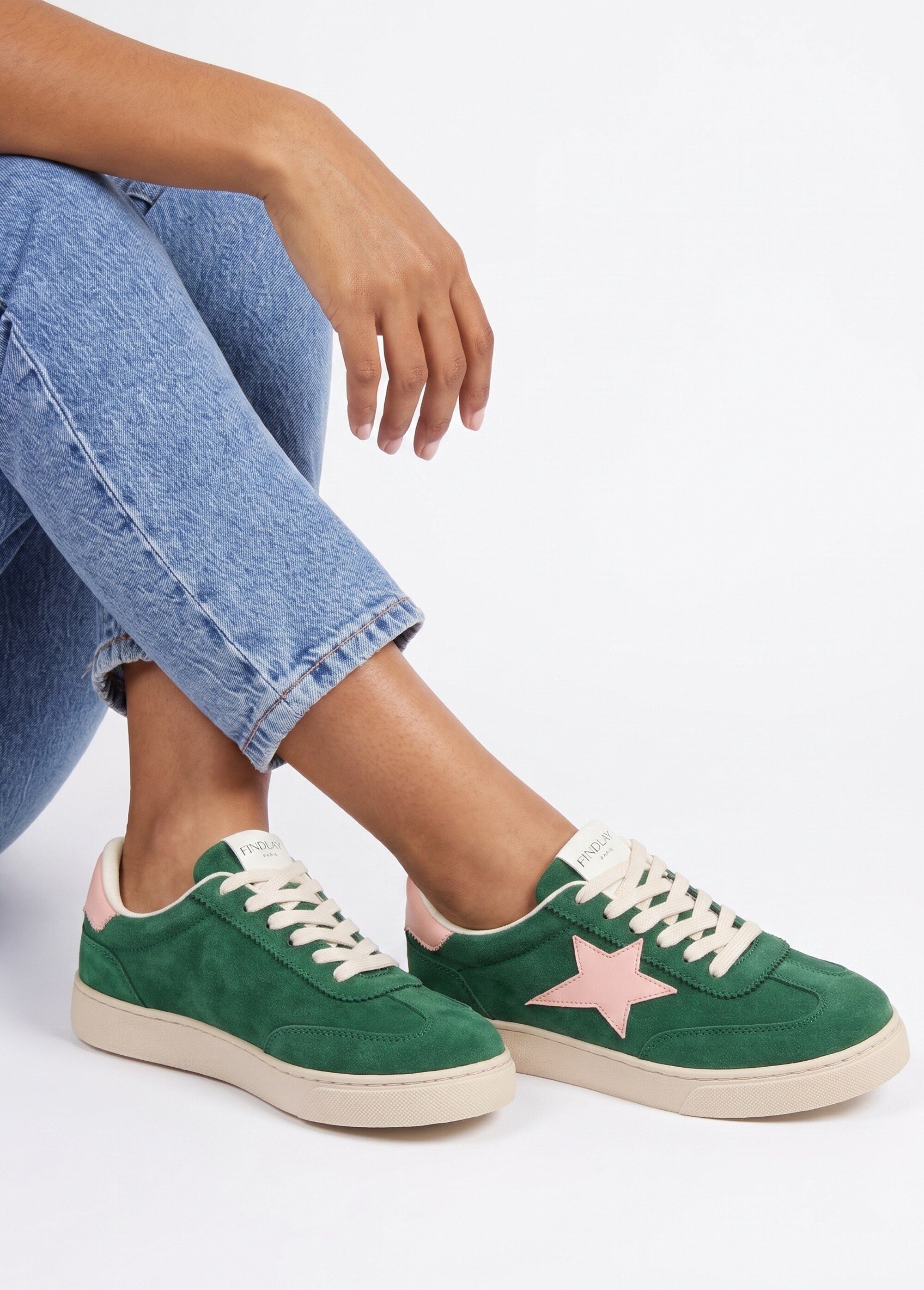 Baskets à lacets avec détail étoile Femme Vert COVFY1152 SI1