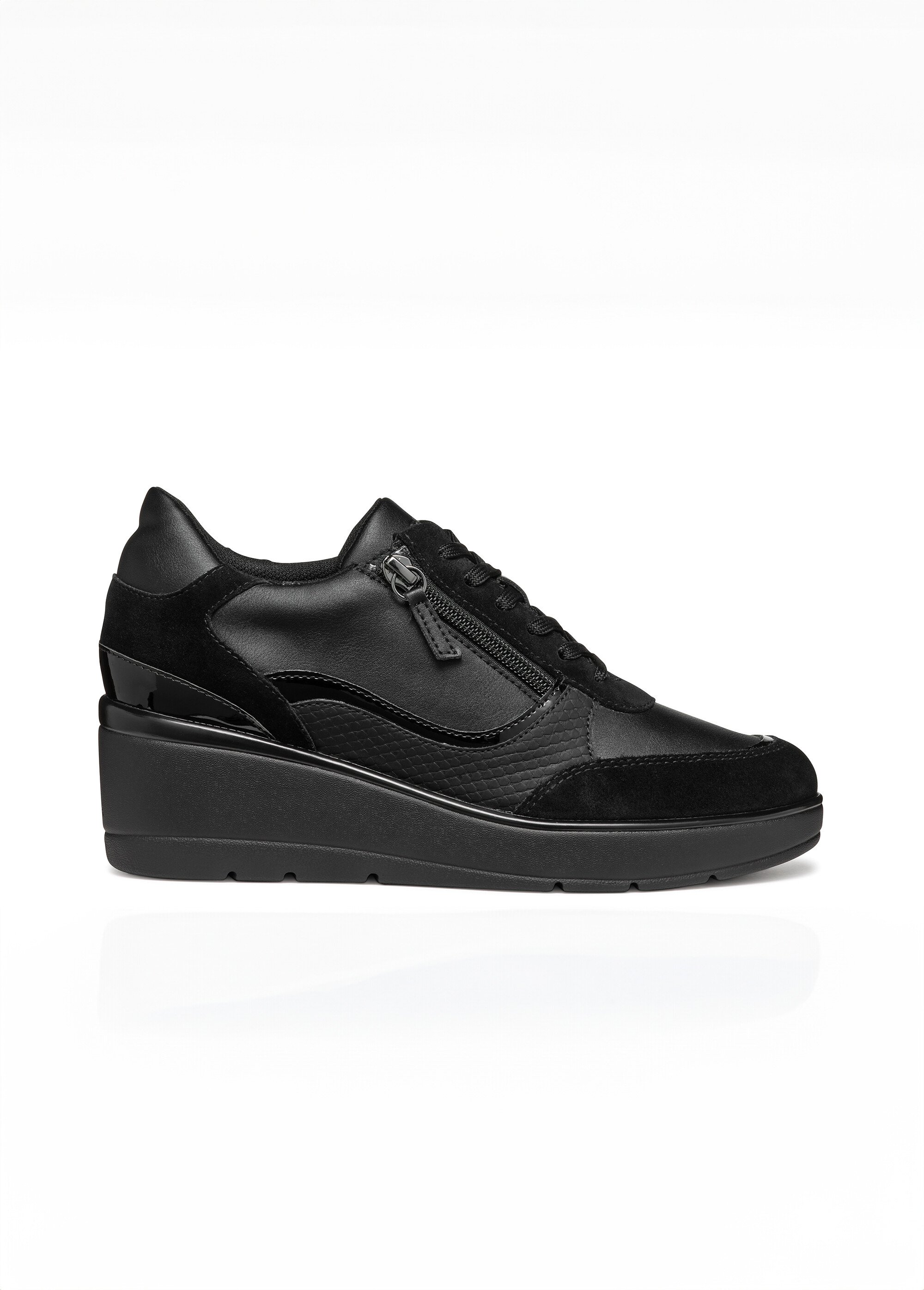 Baskets multimatières semelle compensée Femme Noir GEO-D46RAA DR1