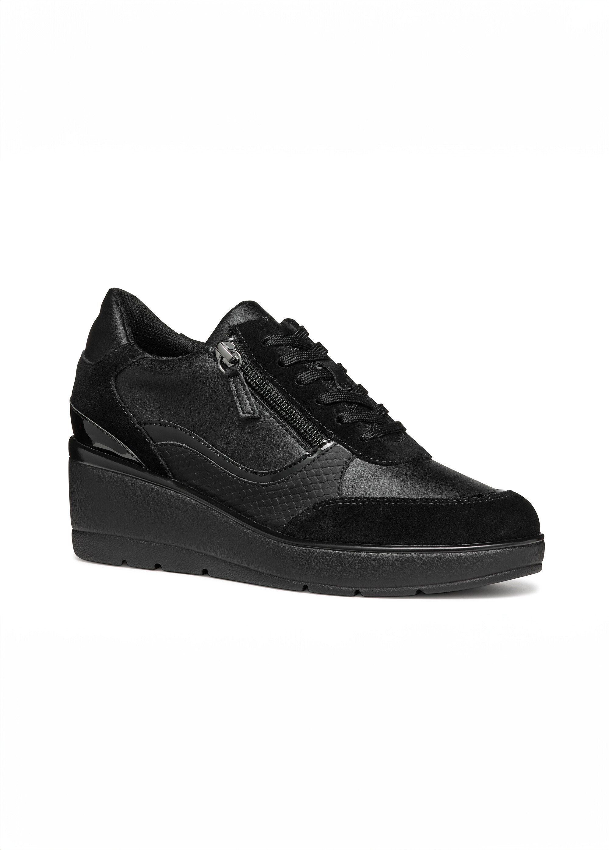 Baskets multimatières semelle compensée Femme Noir GEO-D46RAA FA1