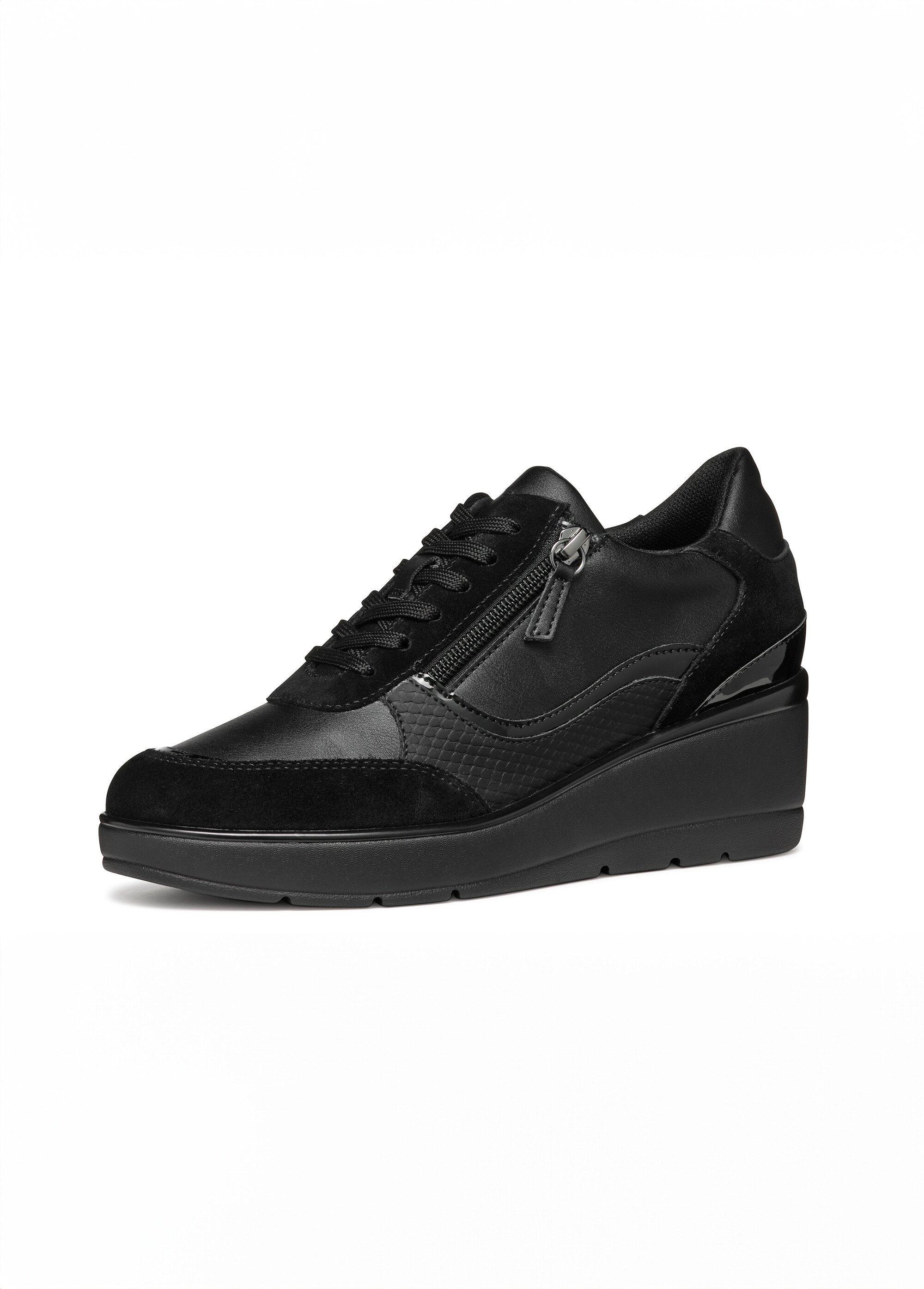 Baskets multimatières semelle compensée Femme Noir GEO-D46RAA FA2