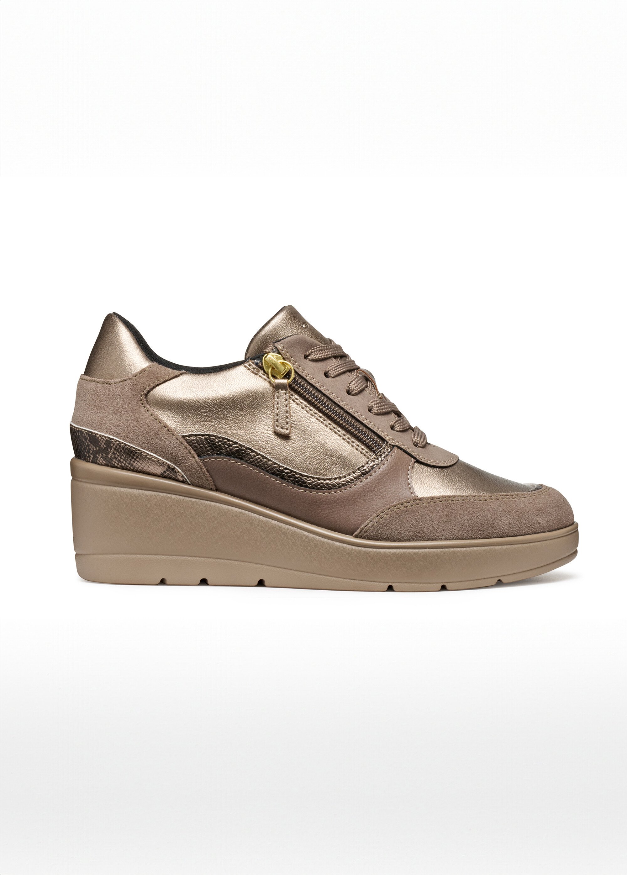 Baskets multimatières semelle compensée Femme Marron GEO-D46RAA DR1