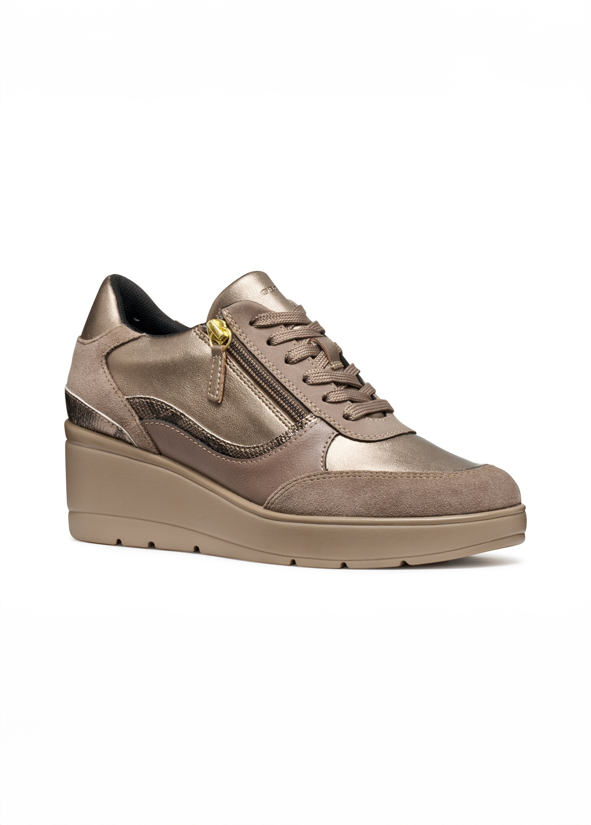 Baskets multimatières semelle compensée Femme Marron GEO-D46RAA FA1