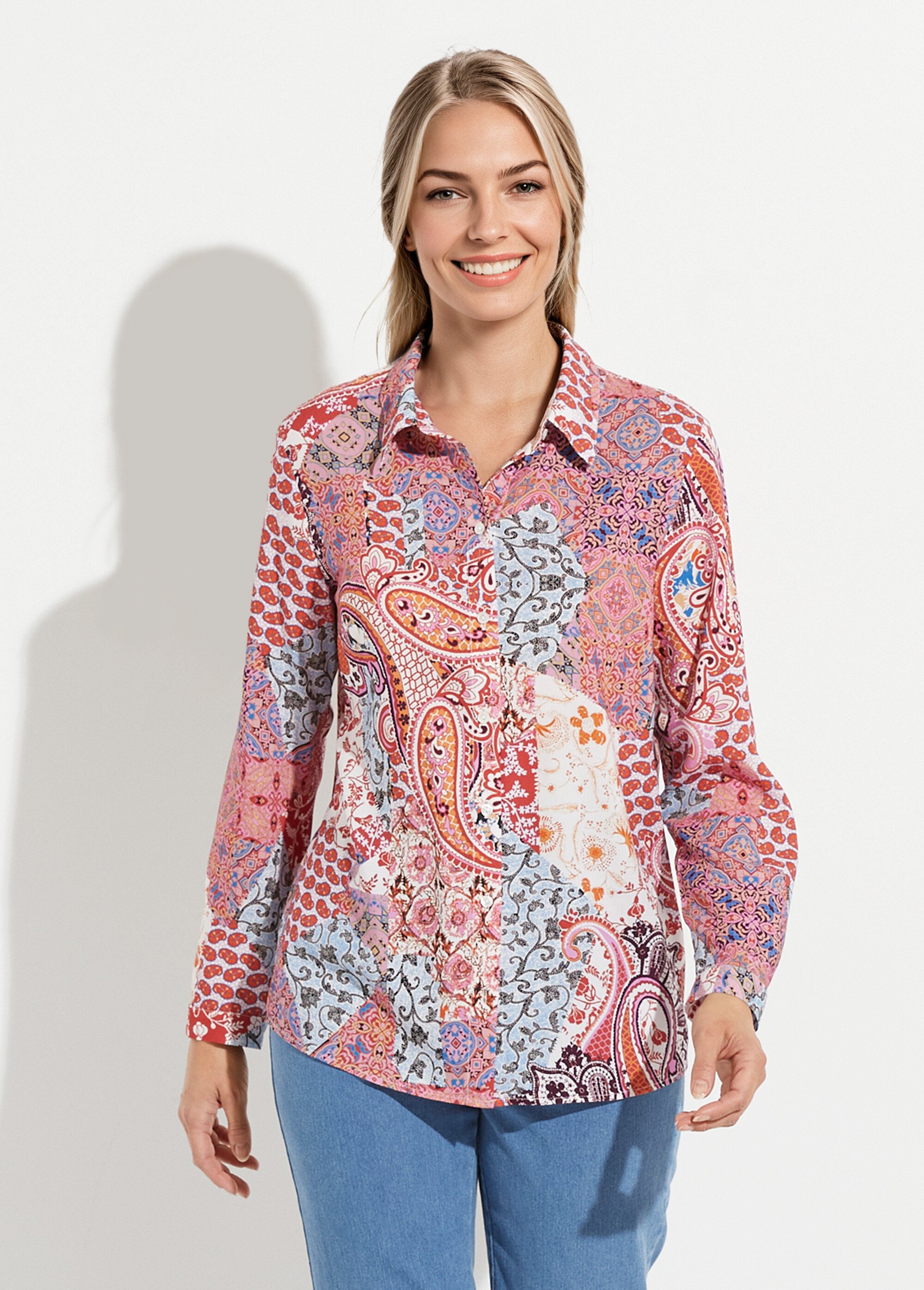 Chemisier boutonné long imprimé cachemire fluide Femme Rose CLARISSE FA1