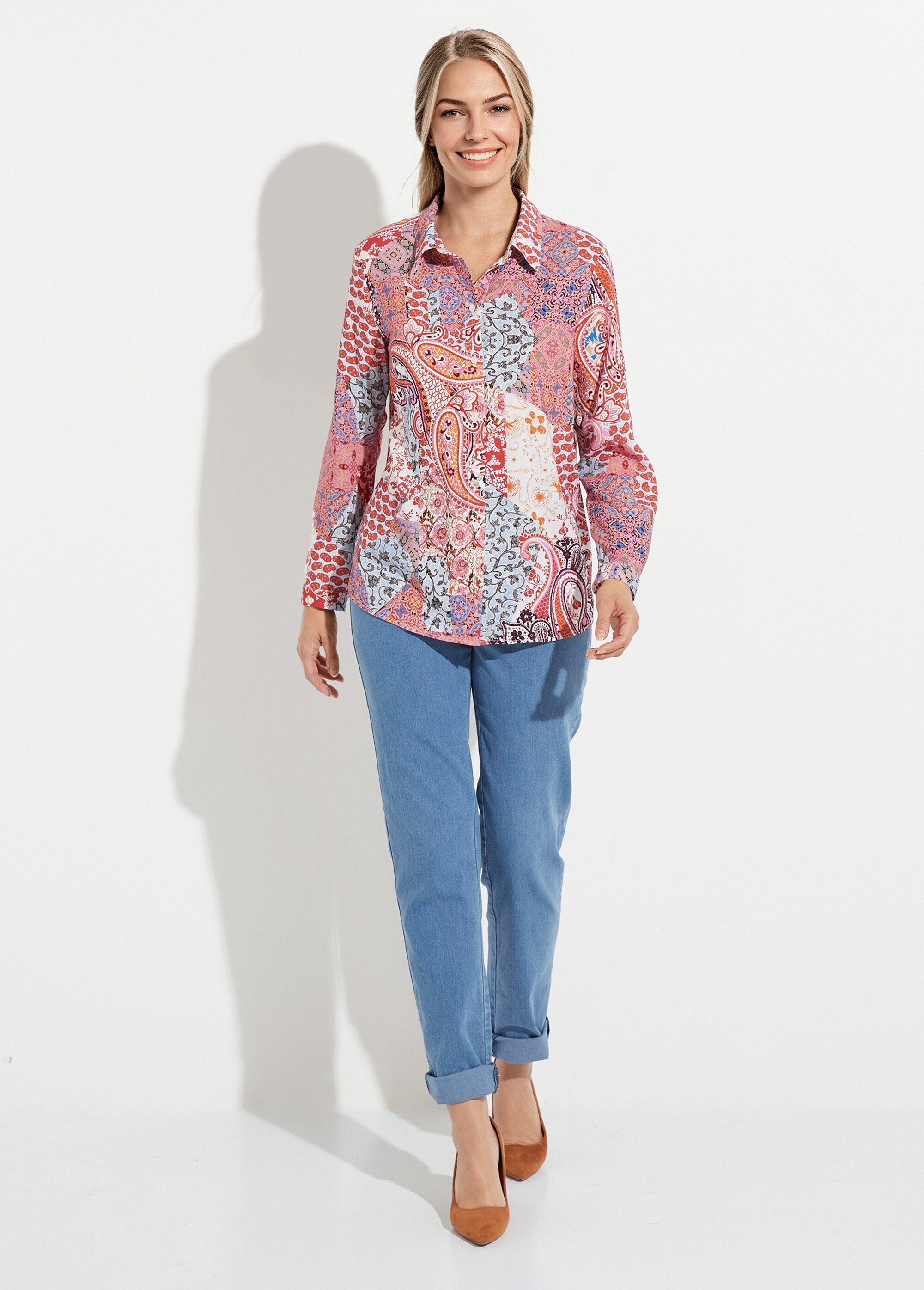 Chemisier boutonné long imprimé cachemire fluide Femme Rose CLARISSE SF1