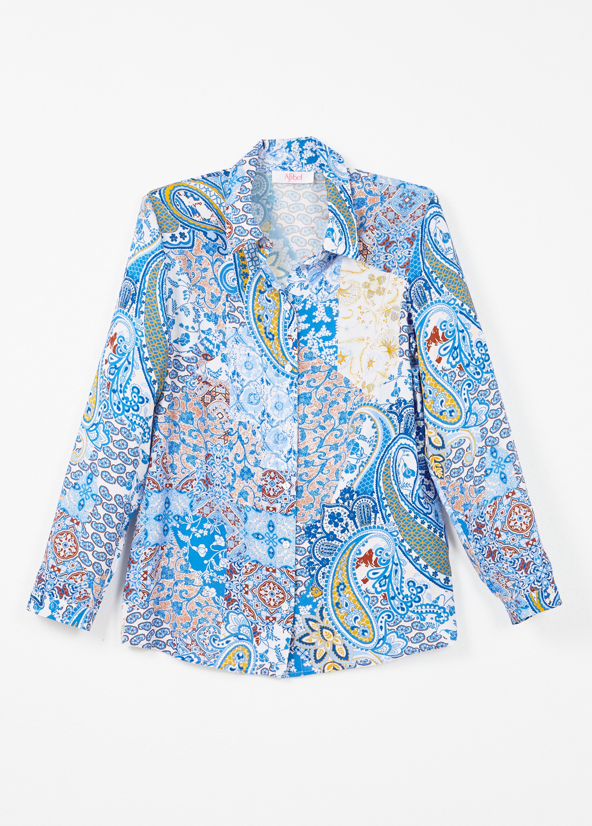 Chemisier boutonné long imprimé cachemire fluide Femme Bleu CLARISSE AP1