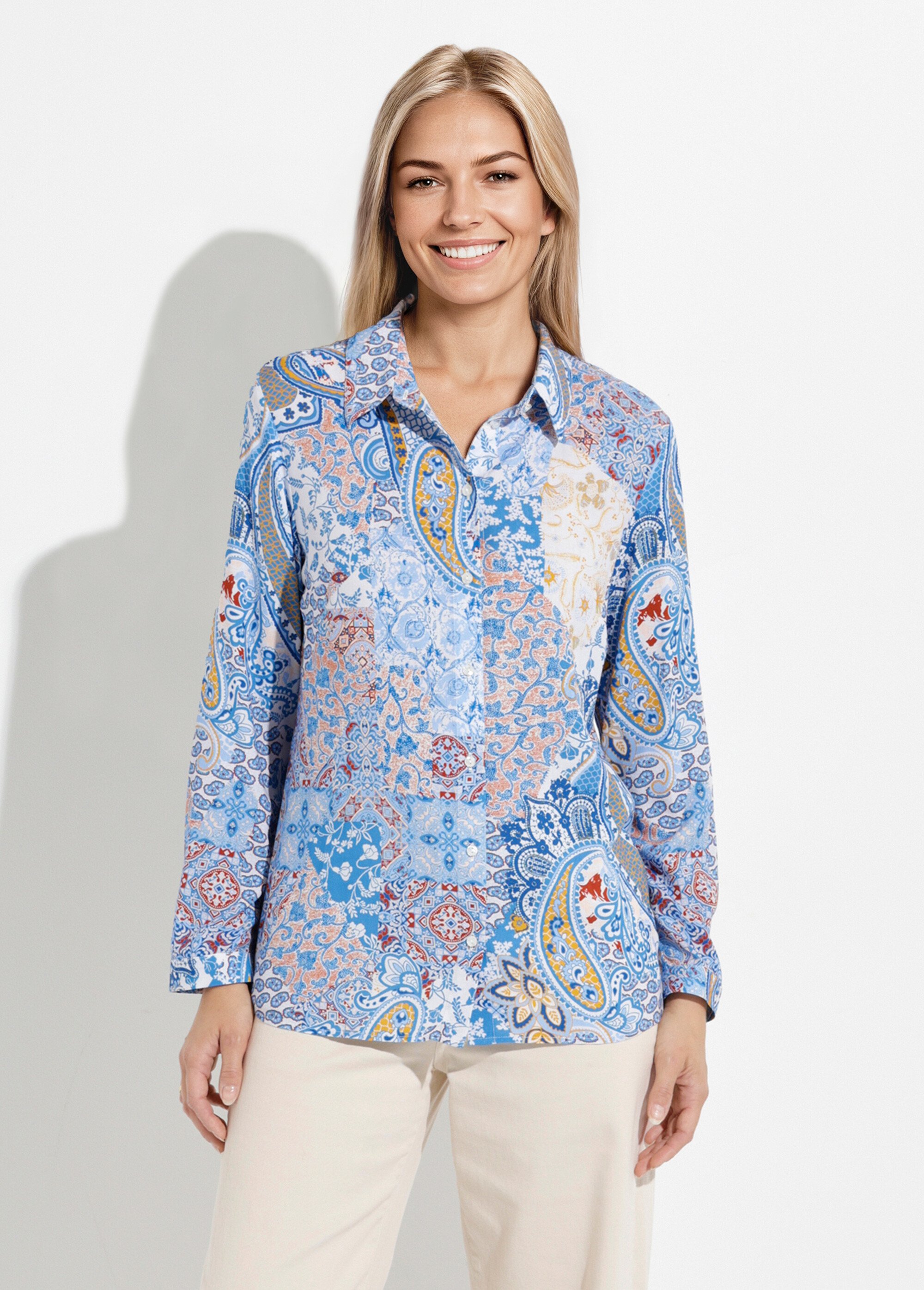 Chemisier boutonné long imprimé cachemire fluide Femme Bleu CLARISSE FA1