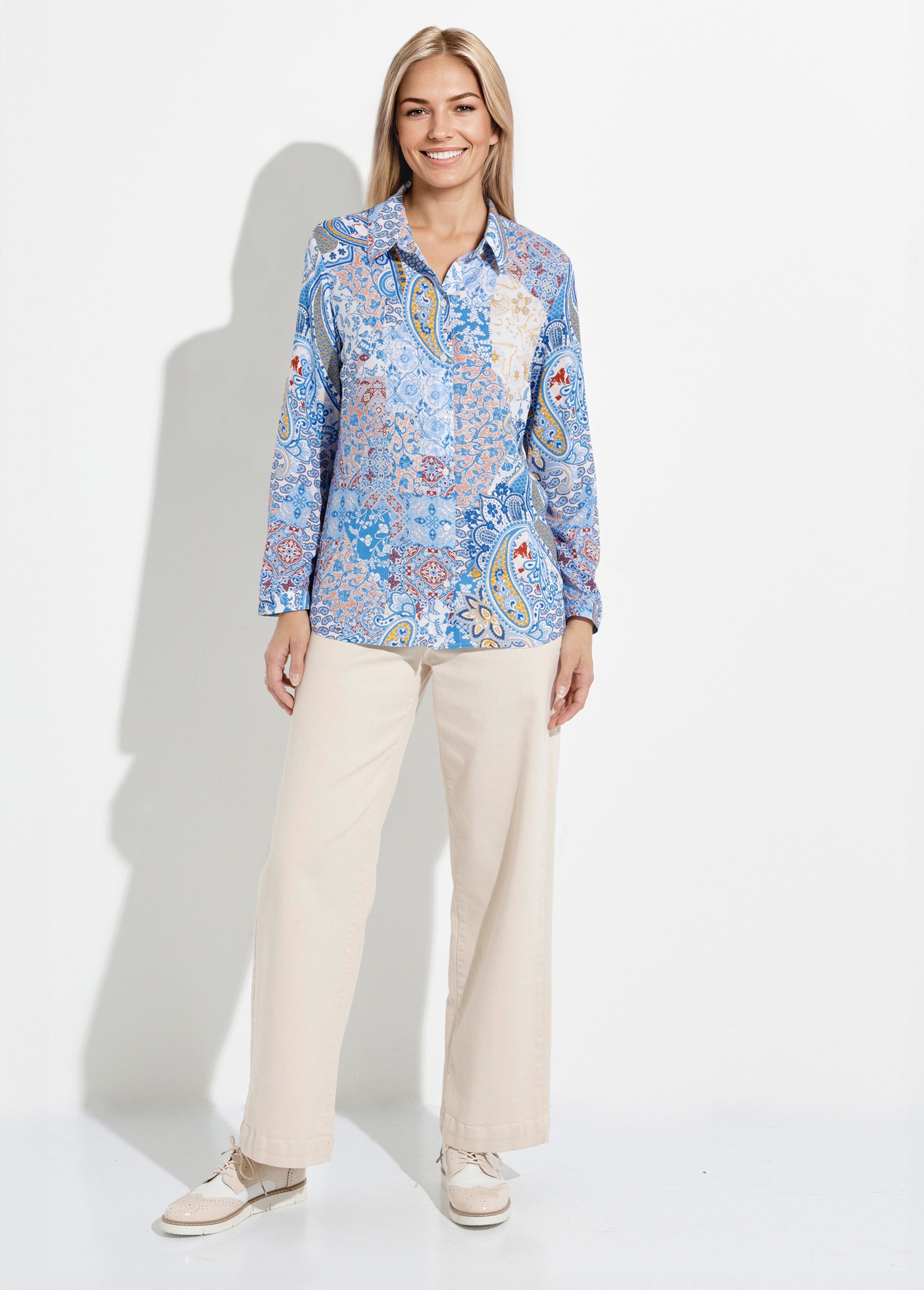 Chemisier boutonné long imprimé cachemire fluide Femme Bleu CLARISSE SF1