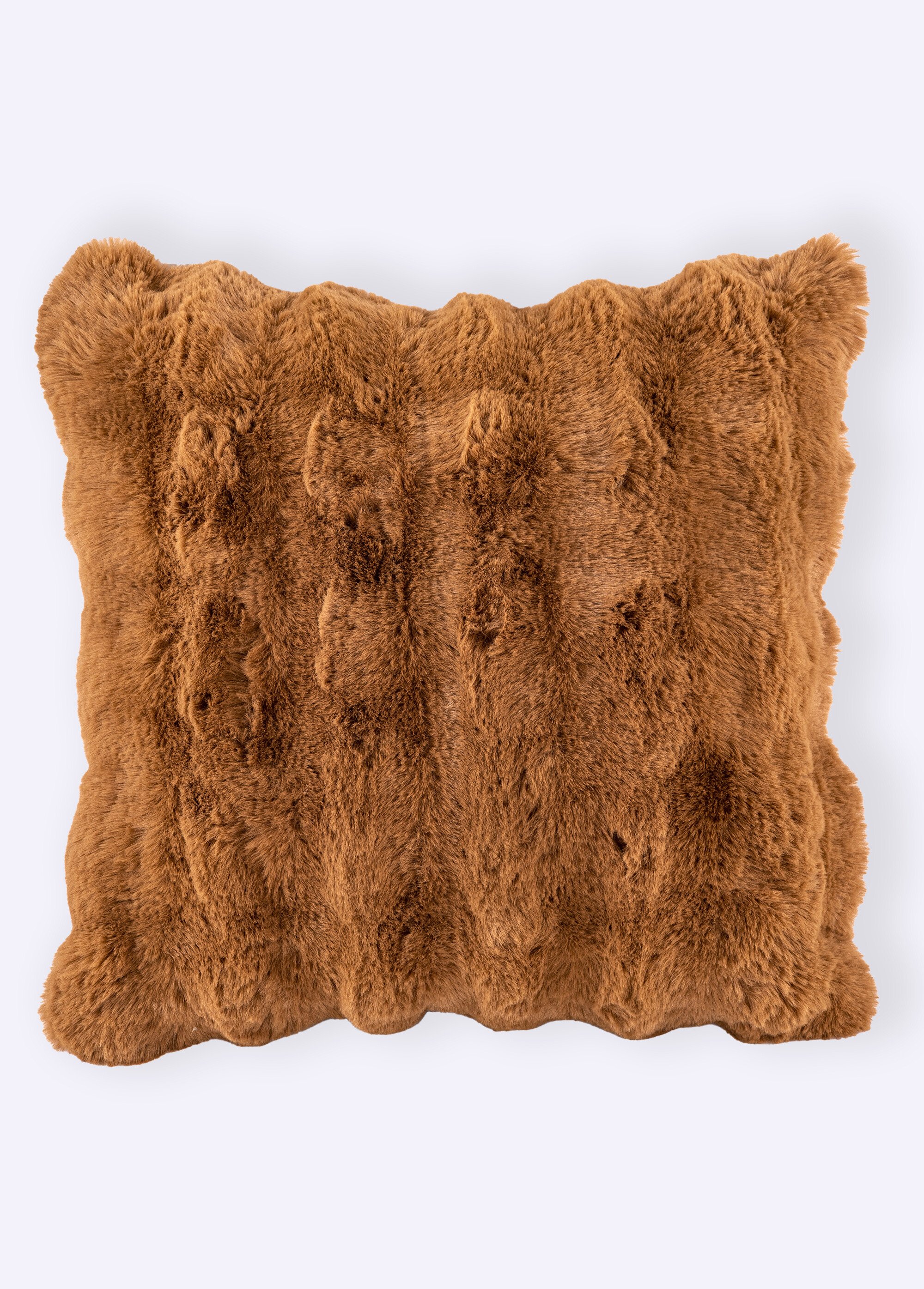 Coussin déco cotelé fausse fourrure Marron TIS-BUBBLE1 FA1