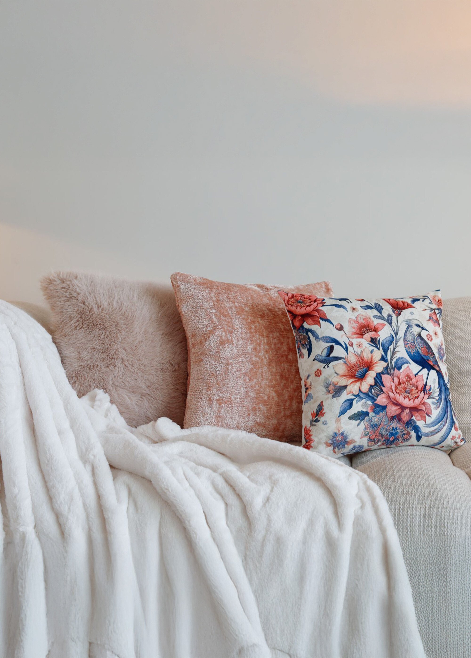 Coussin déco fausse fourrure longs poils Beige TIS-JUNE SI1