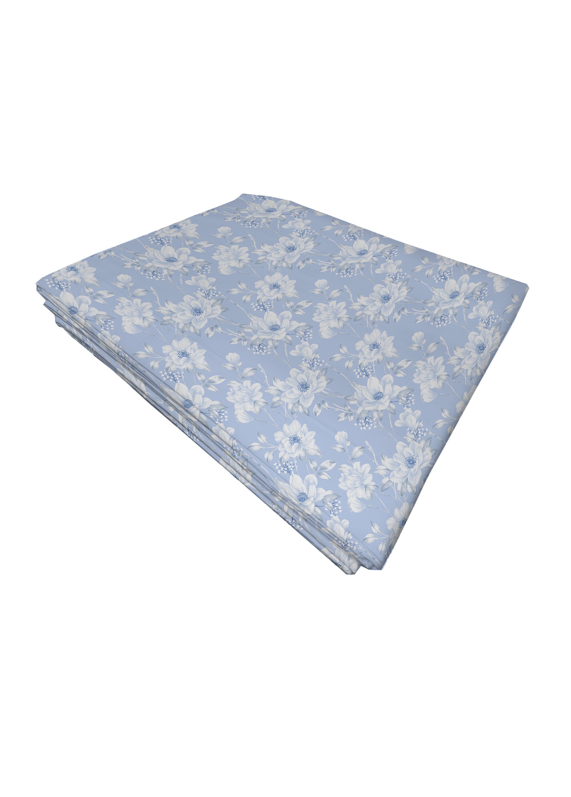 Drap plat imprimé fleurs flanelle coton Bleu RENA-DP FA1