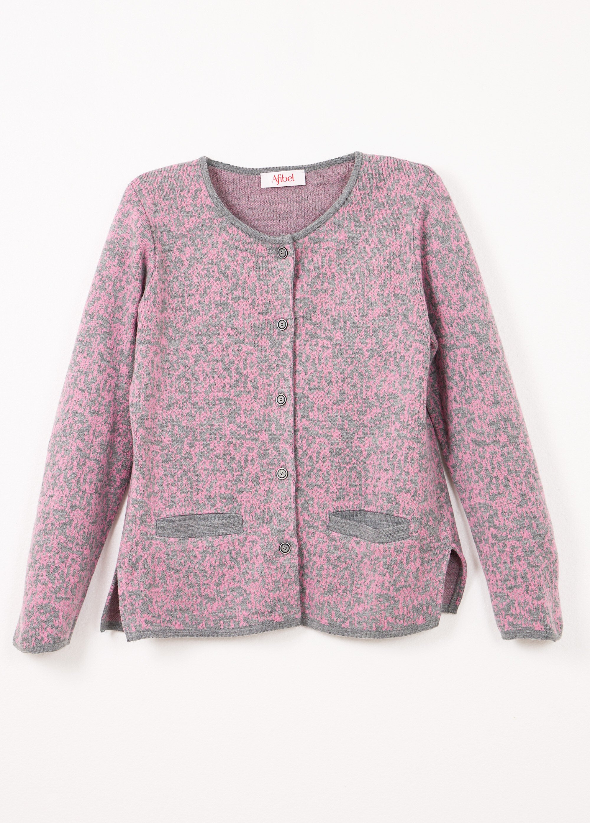 Gilet cardigan boutonné jacquard col rond Femme Rose PIATO AP1