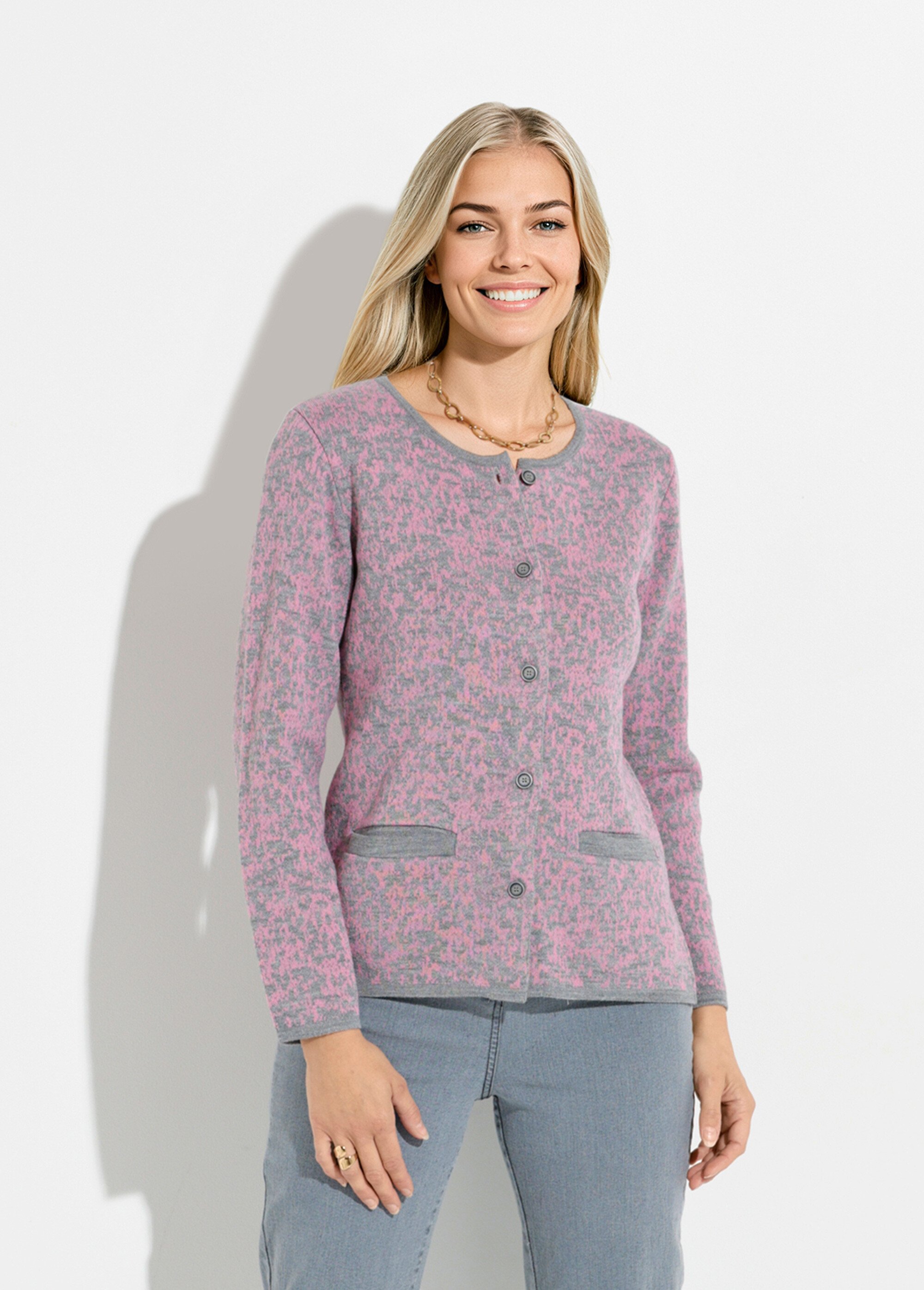 Gilet cardigan boutonné jacquard col rond Femme Rose PIATO FA1