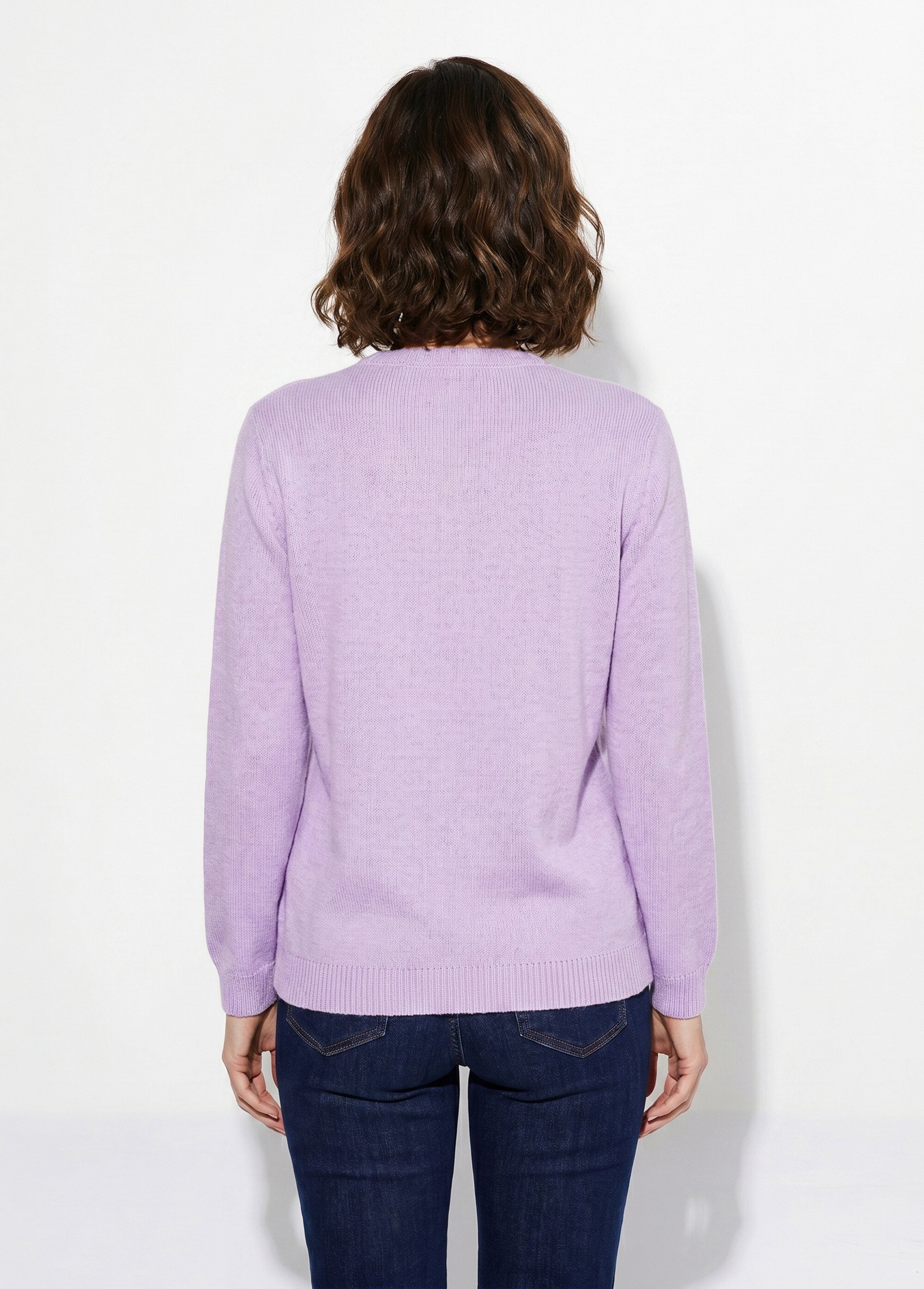 Gilet doux uni col V boutonné court brodé Femme Violet PELONNE DO1