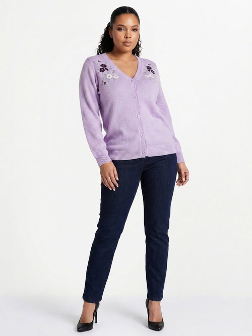 Gilet doux uni col V boutonné court brodé Femme Grande Taille Violet PELONNE SI1