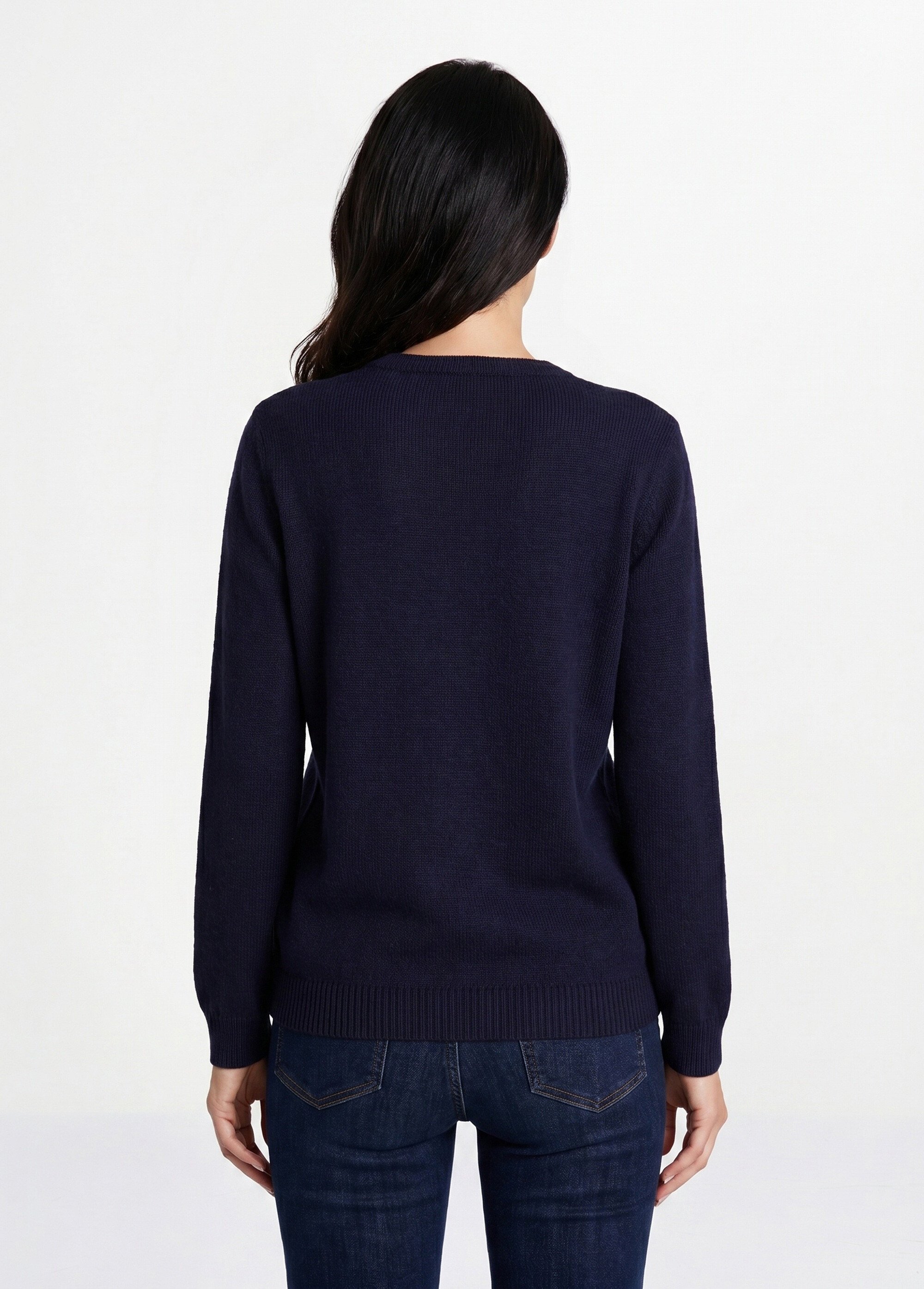 Gilet doux uni col V boutonné court brodé Femme Bleu PELONNE DO1