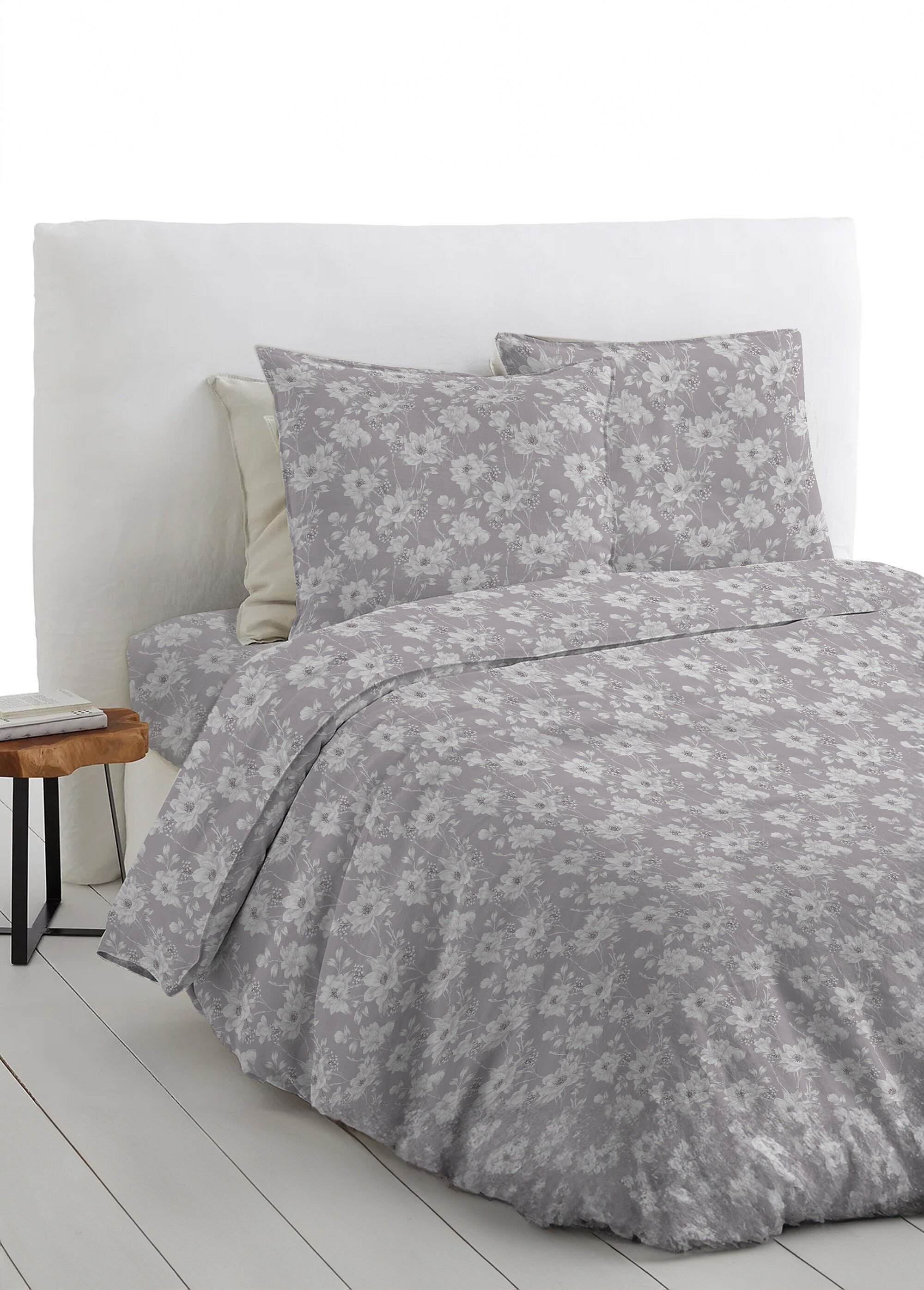 Housse de couette imprimé fleurs flanelle coton