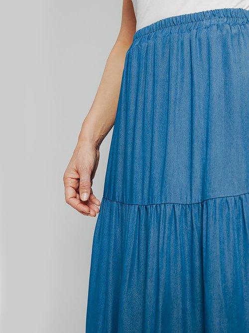 Jupe volantée tissu viscose fluide Femme Bleu LABEL DE1