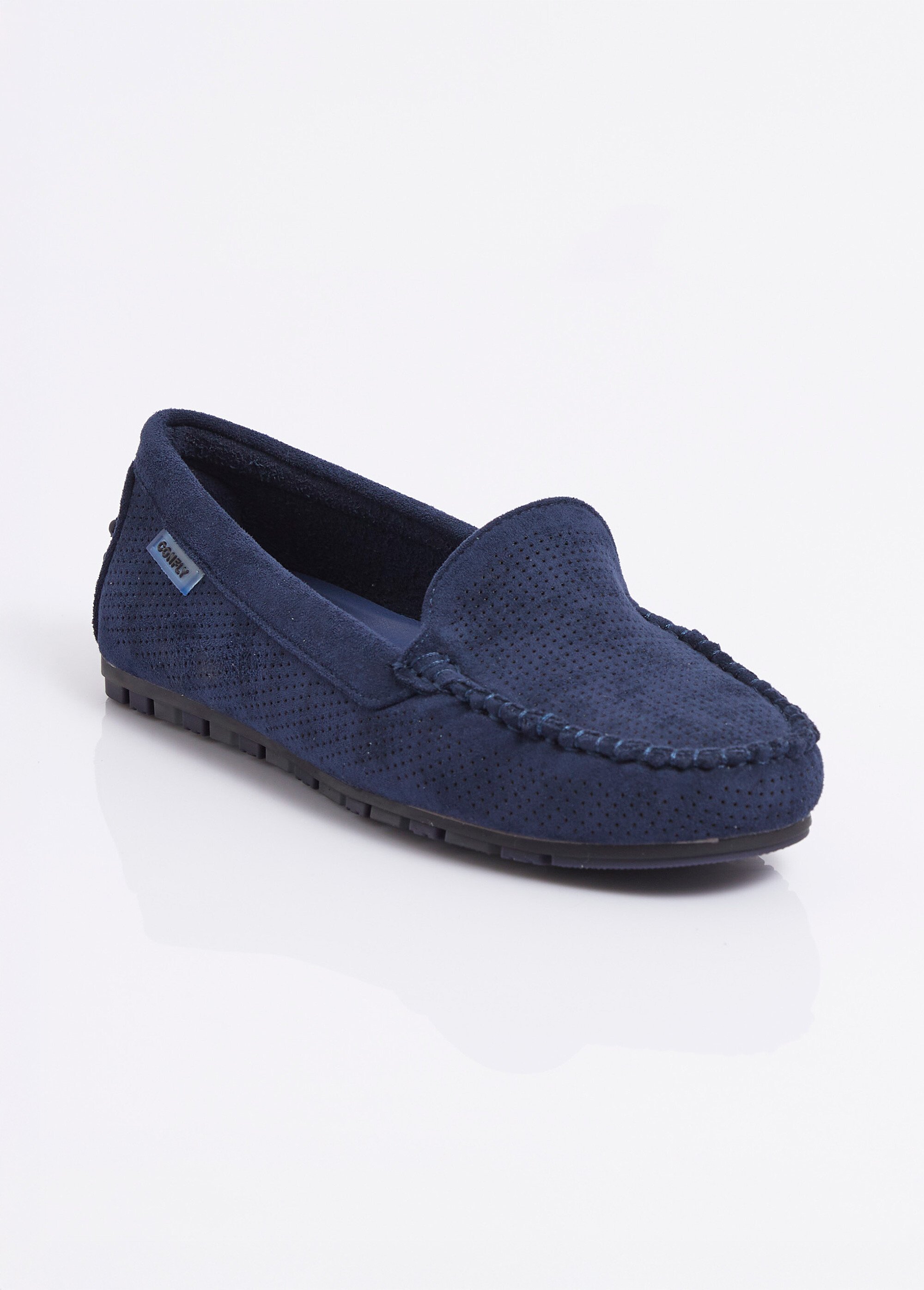 Mocassins antidérapants suédine perforée Femme Bleu JANNDF937 FA1