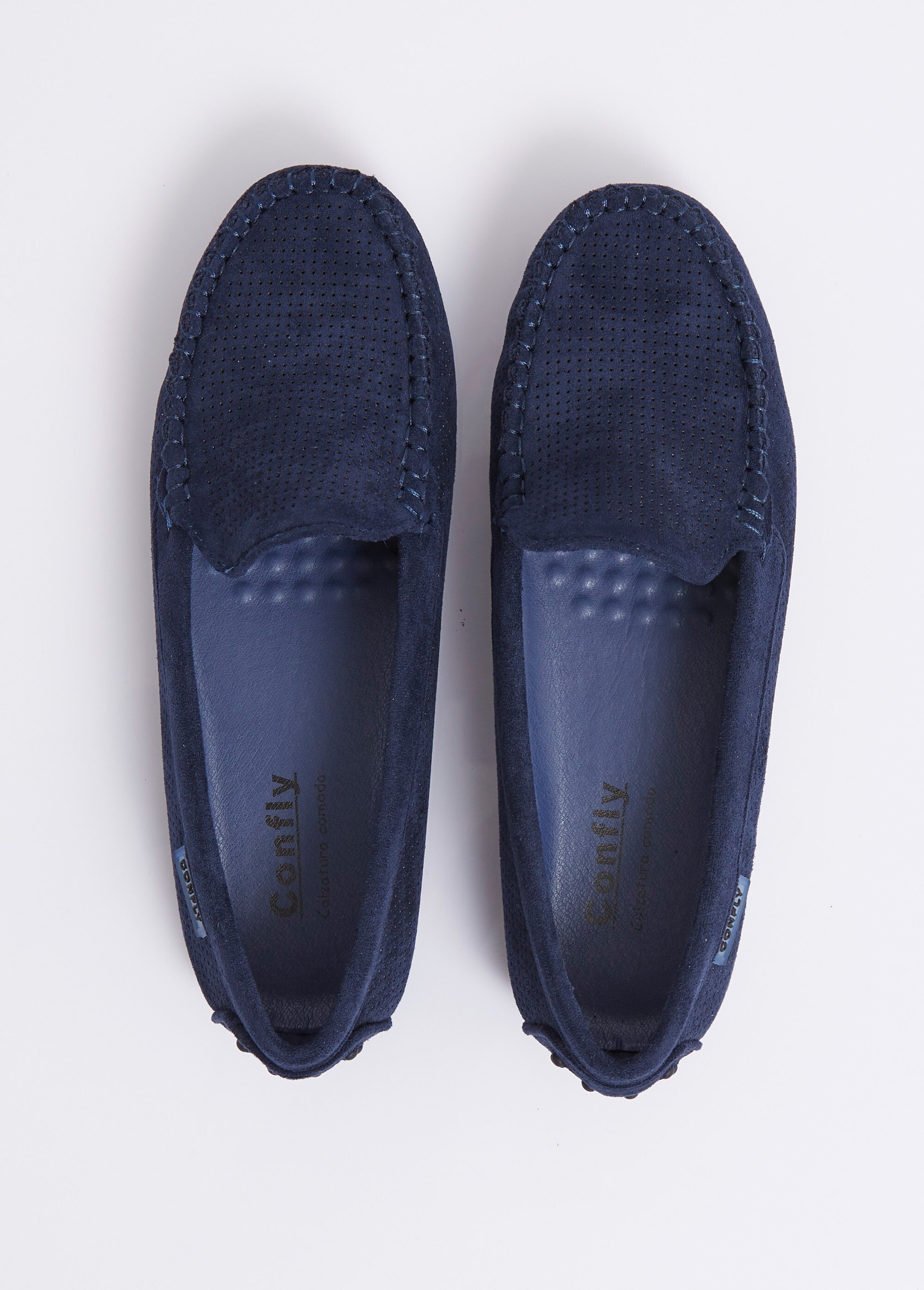 Mocassins antidérapants suédine perforée Femme Bleu JANNDF937 OV1