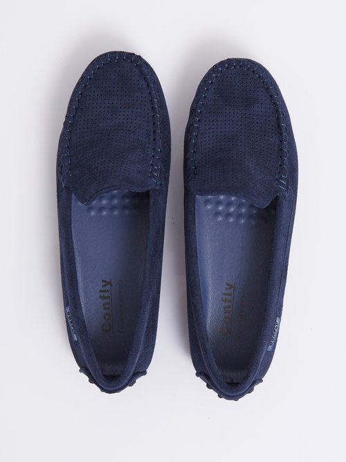 Mocassins antidérapants suédine perforée Femme Bleu JANNDF937 OV1