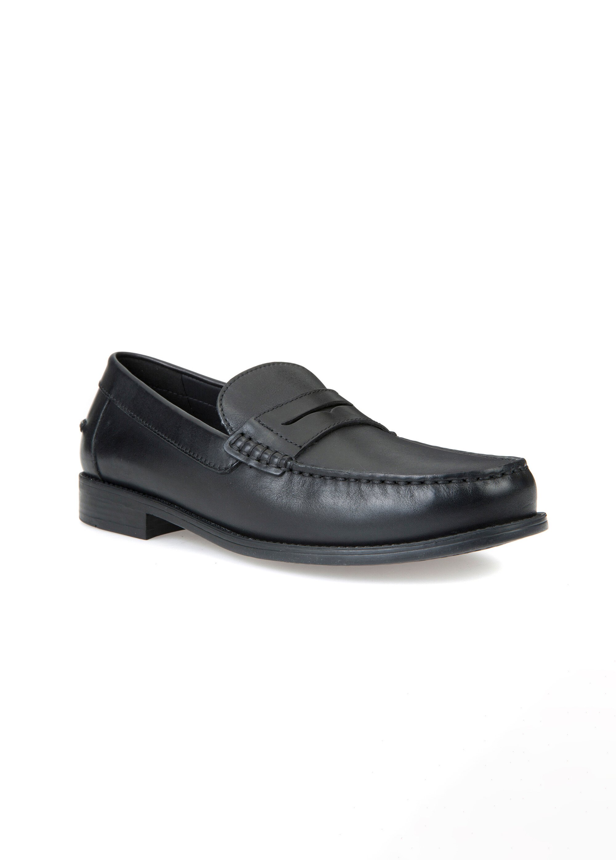 Mocassins classiques en cuir avec patte Homme Noir GEO-U641ZB FA1