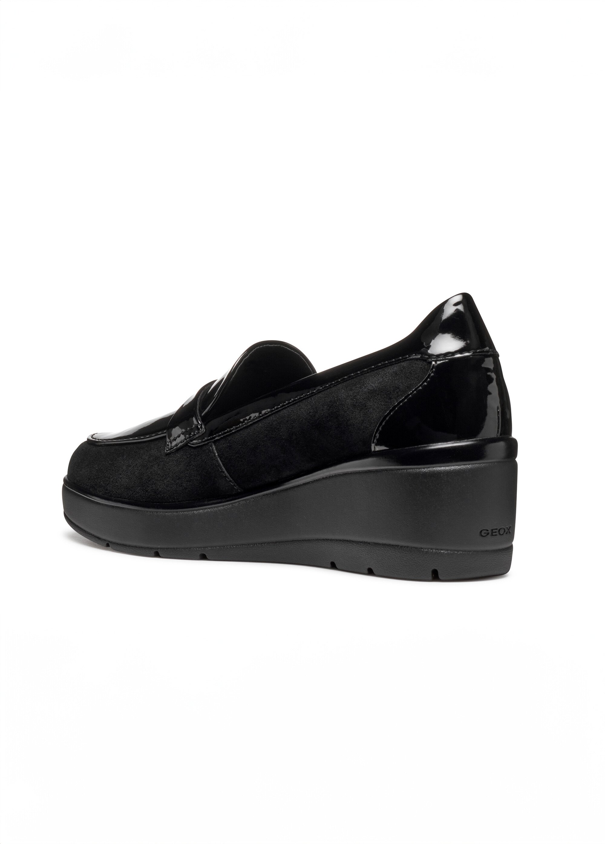 Mocassins compensés cuir suédé et vernis Femme Noir GEO-D46RAB DO1