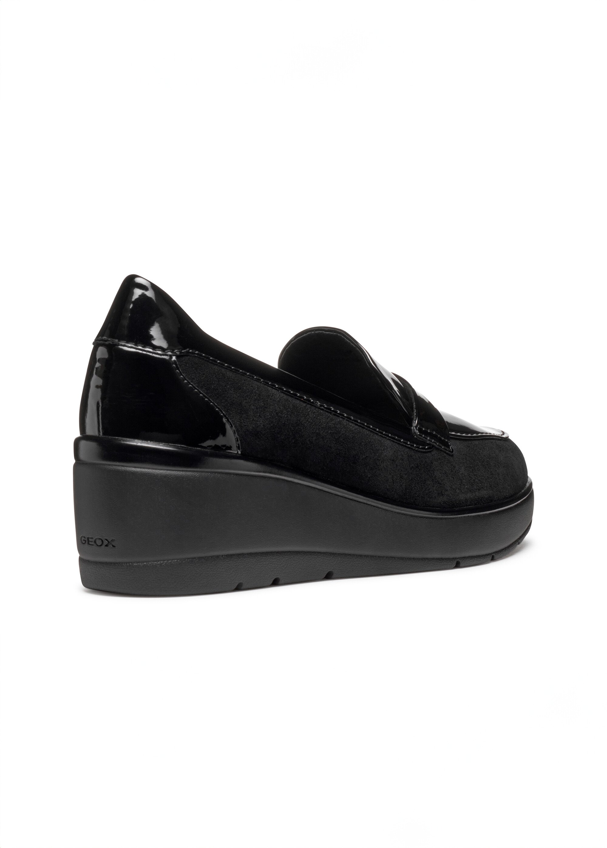 Mocassins compensés cuir suédé et vernis Femme Noir GEO-D46RAB DO2