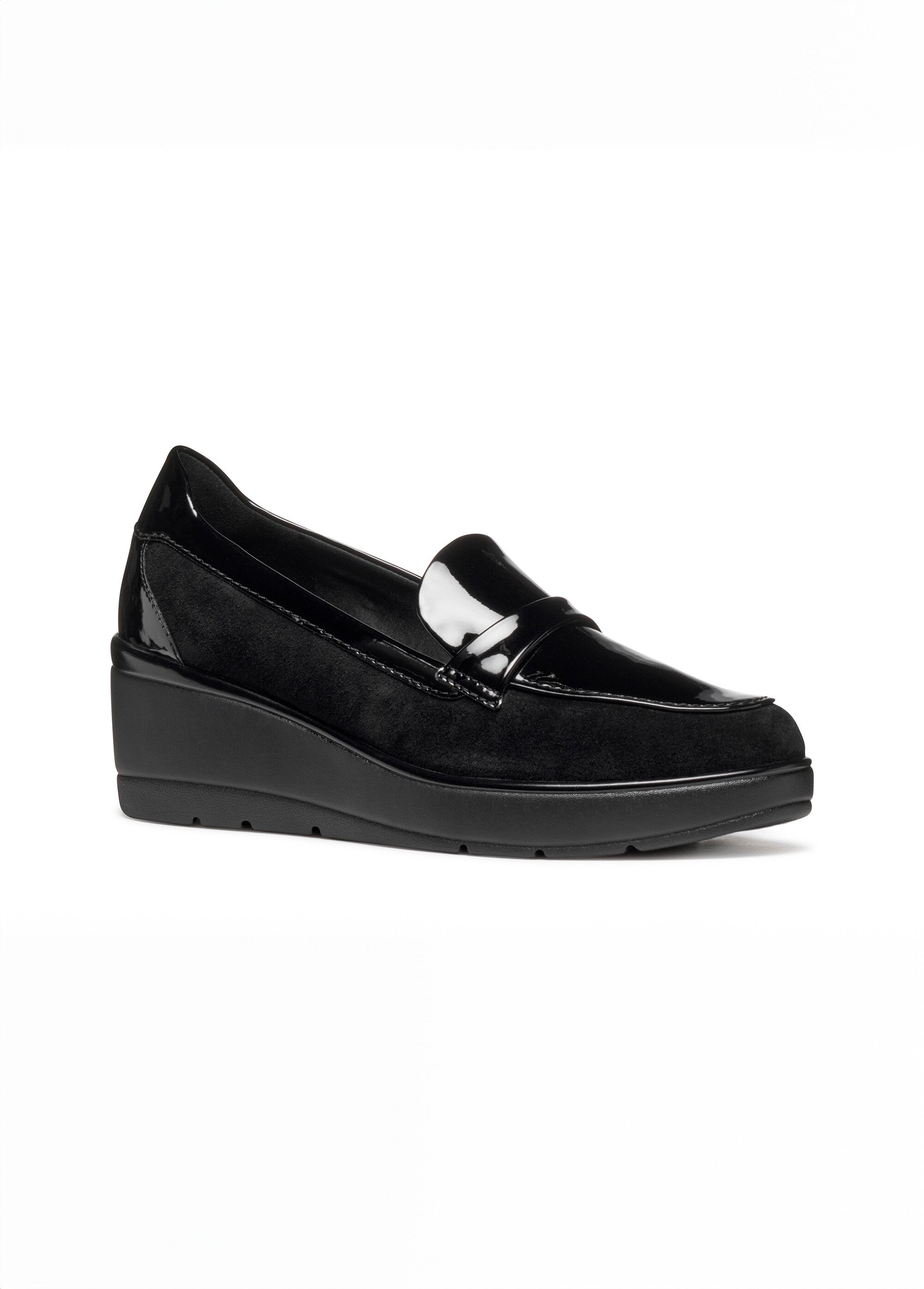 Mocassins compensés cuir suédé et vernis Femme Noir GEO-D46RAB FA1