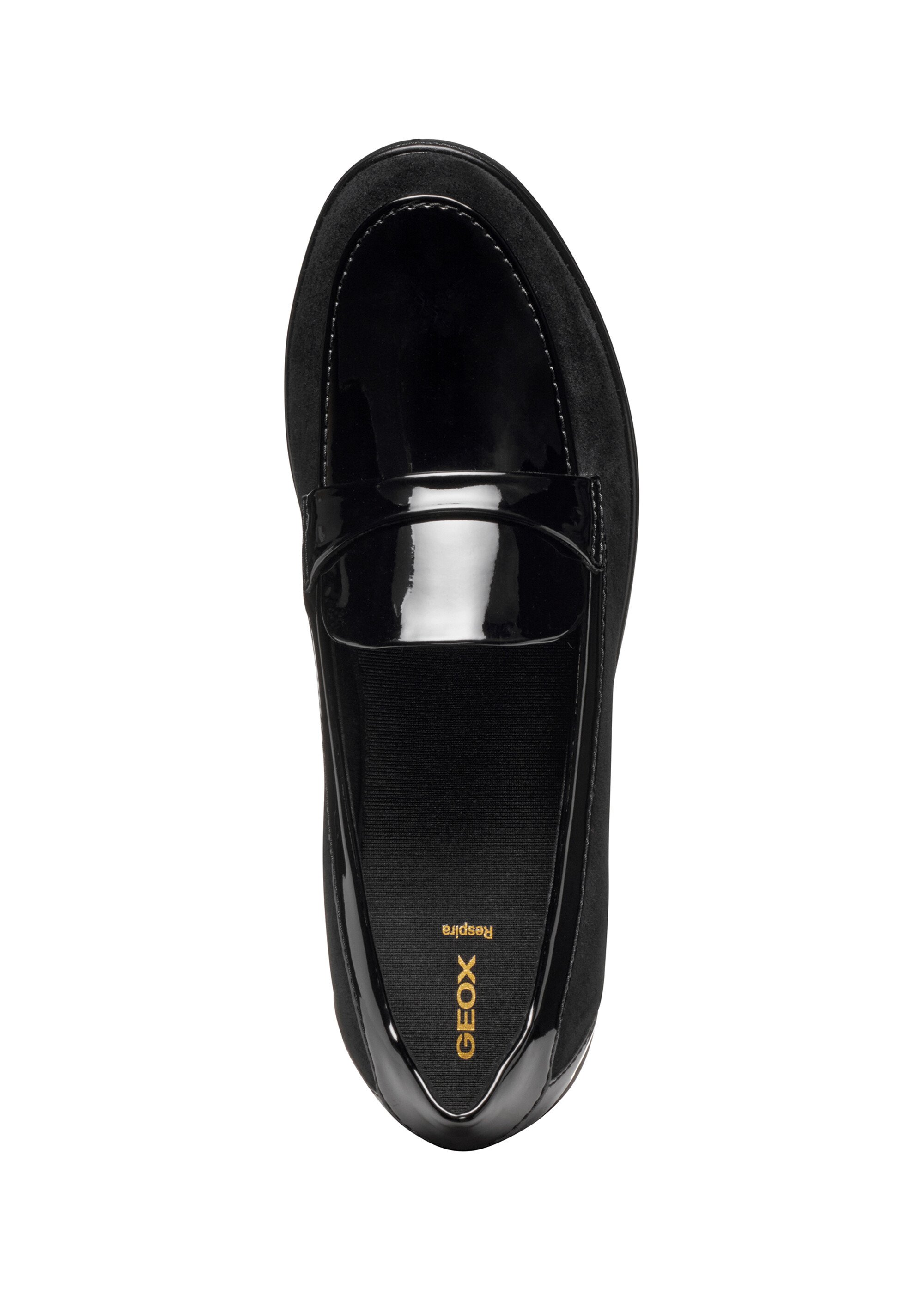 Mocassins compensés cuir suédé et vernis Femme Noir GEO-D46RAB OV1