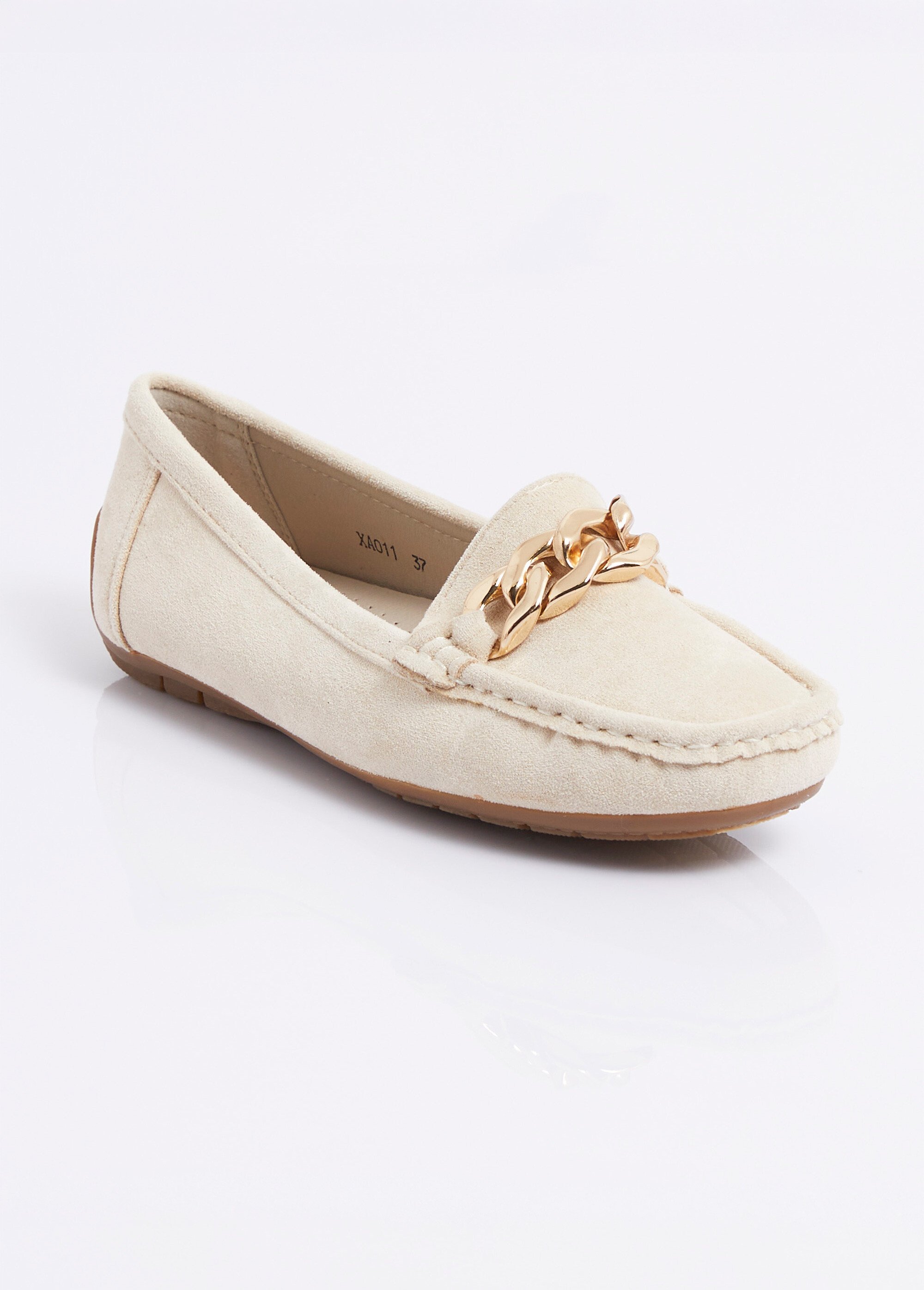 Mocassins suédine, bride maillons métal Femme Beige JANNXA011 FA1