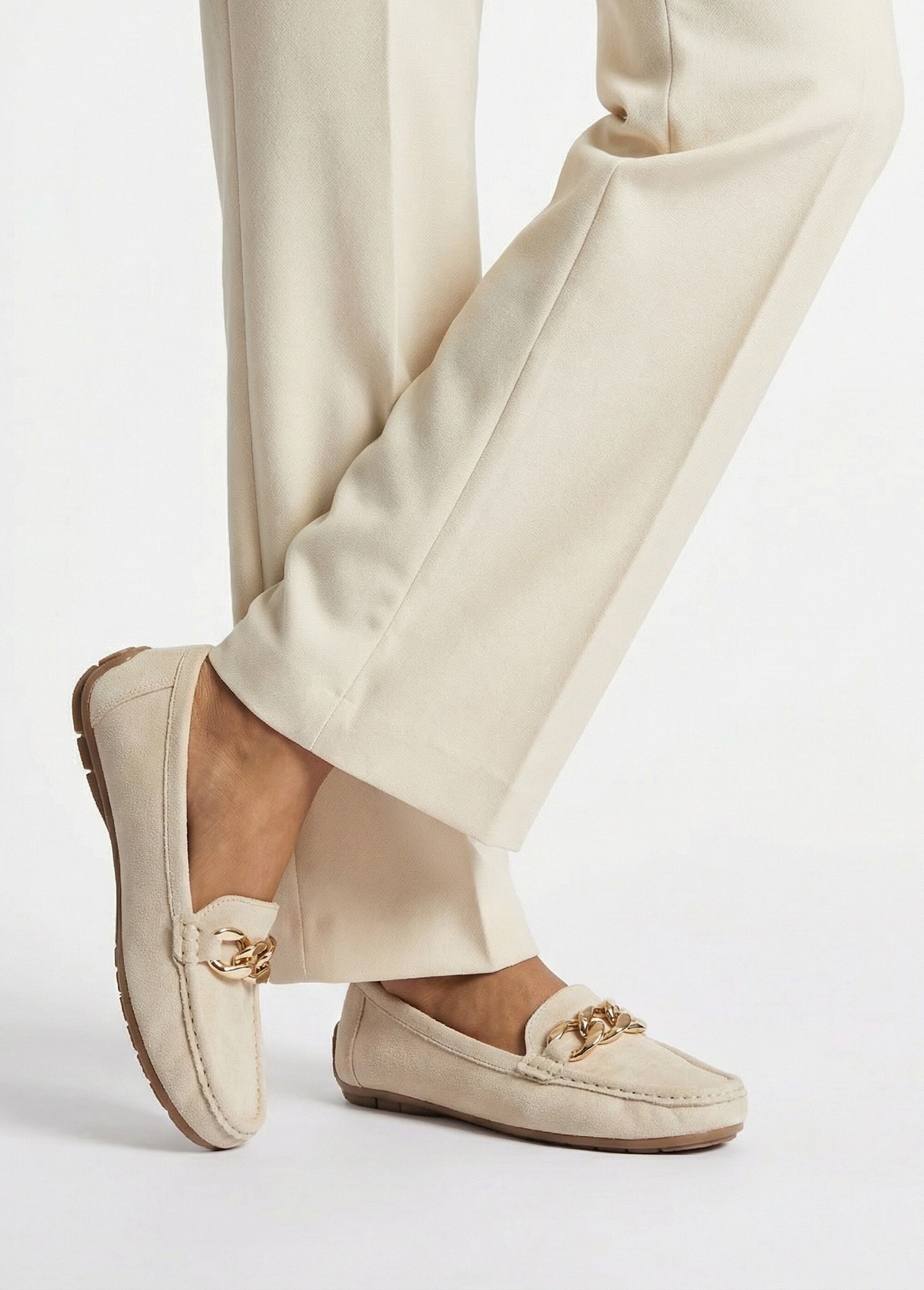 Mocassins suédine, bride maillons métal Femme Beige JANNXA011 SI1