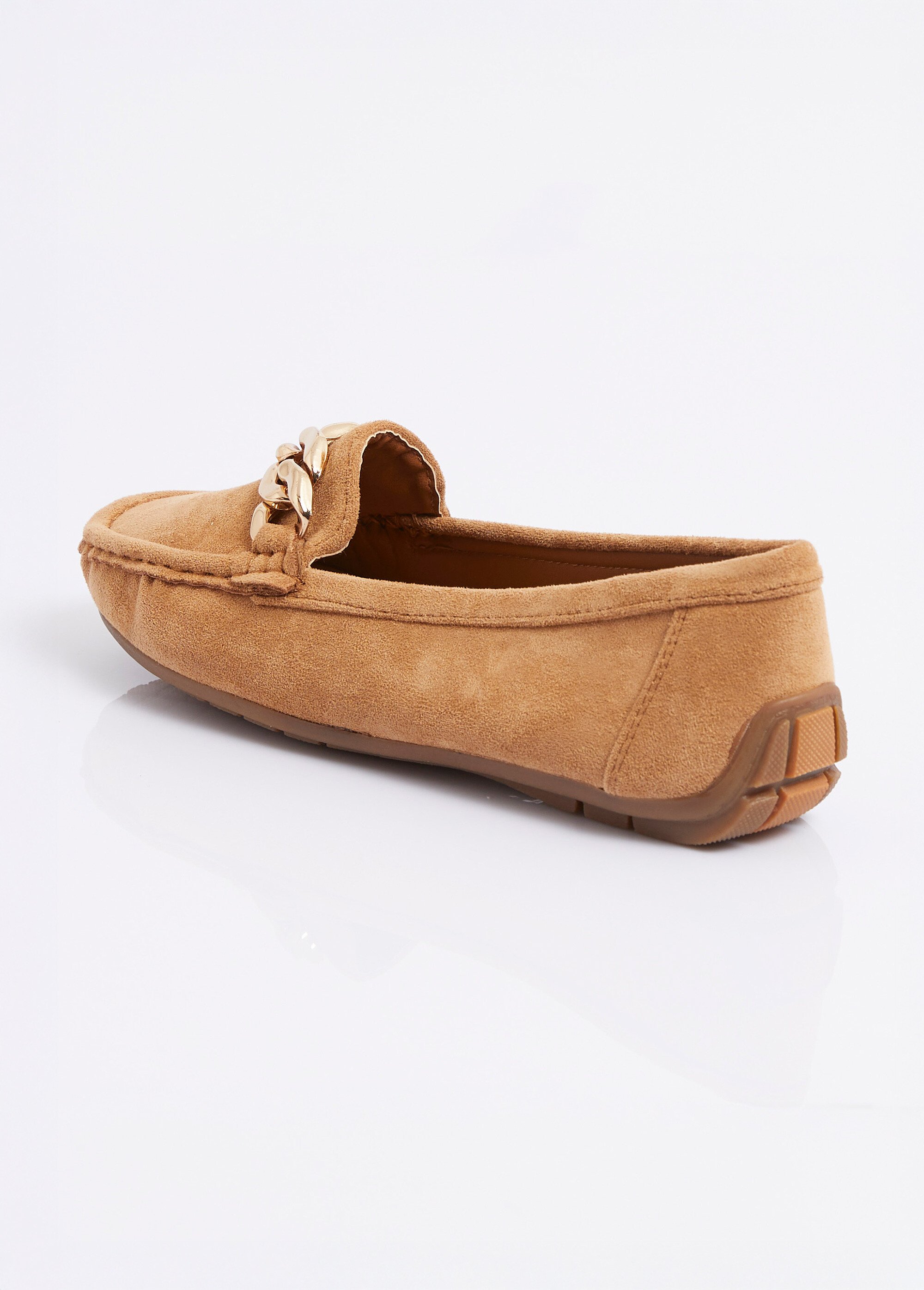 Mocassins suédine, bride maillons métal