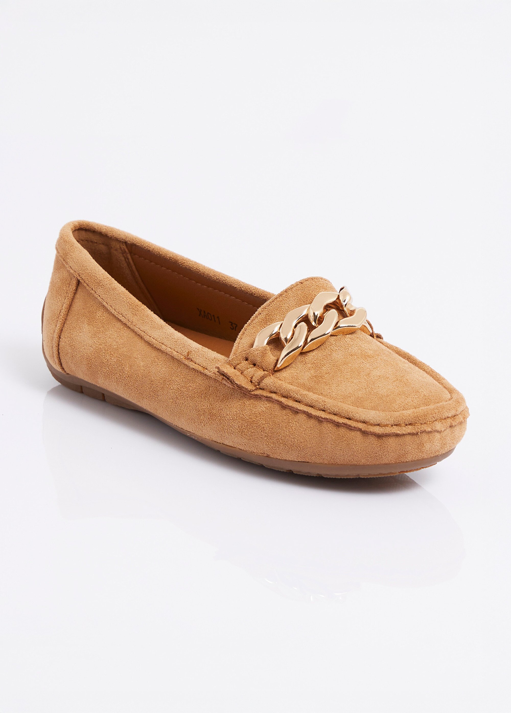 Mocassins suédine, bride maillons métal