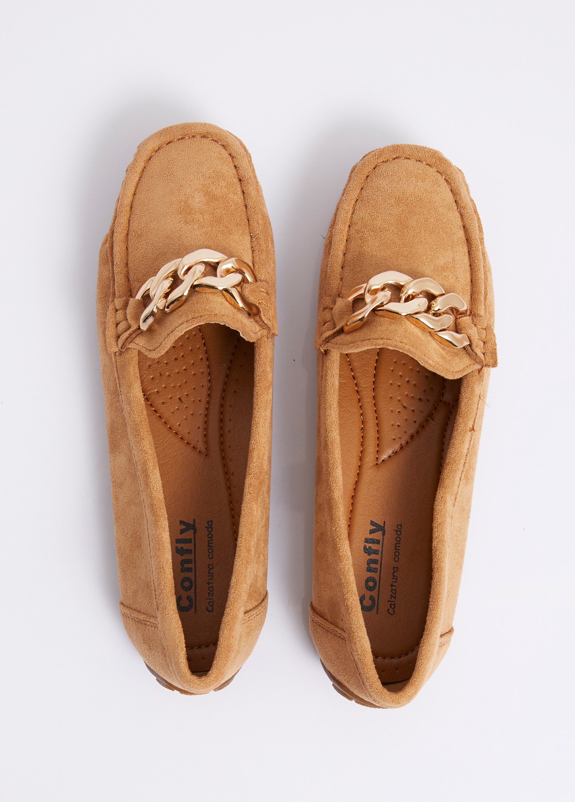 Mocassins suédine, bride maillons métal Femme Marron JANNXA011 OV1