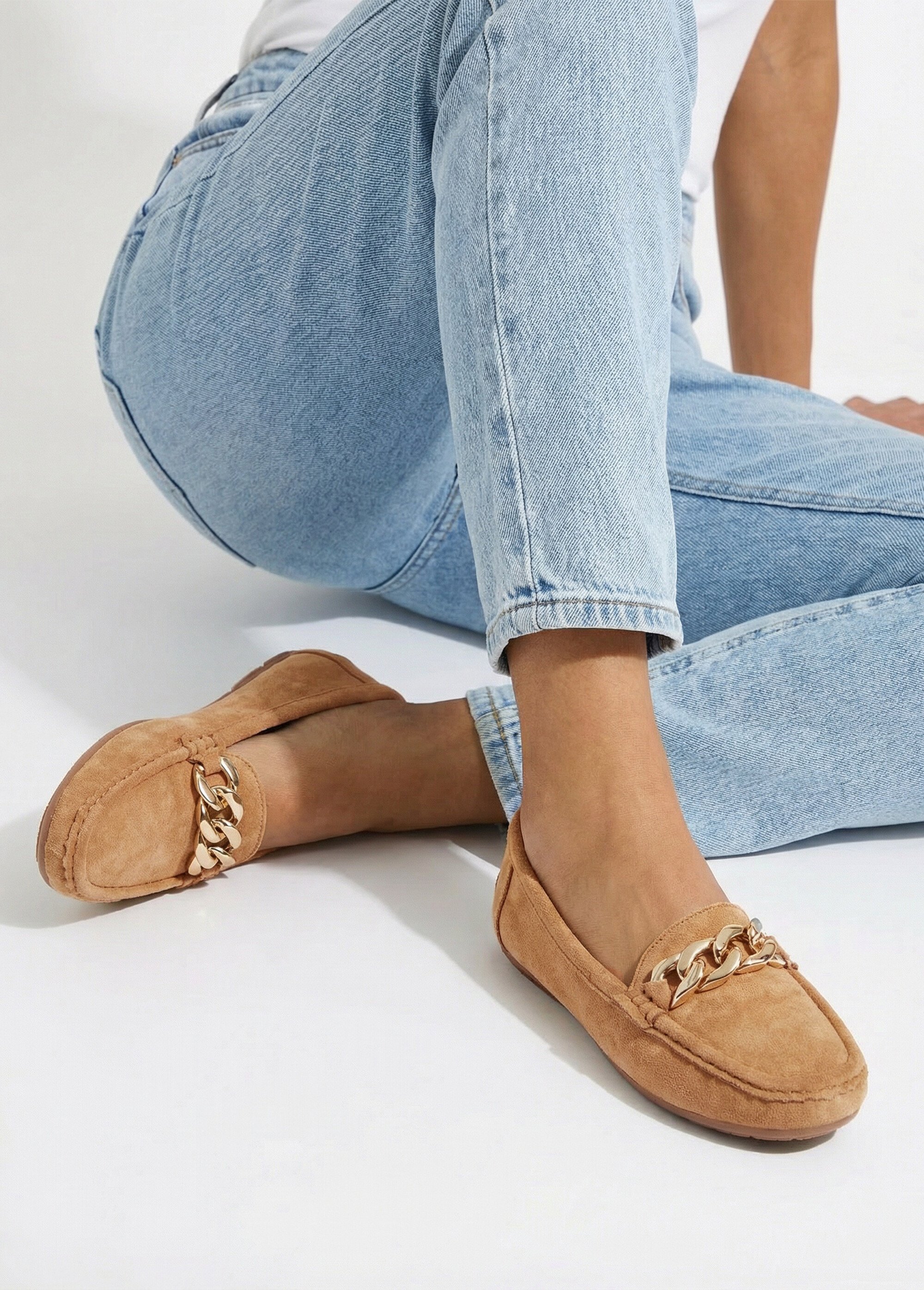 Mocassins suédine, bride maillons métal Femme Marron JANNXA011 SI1