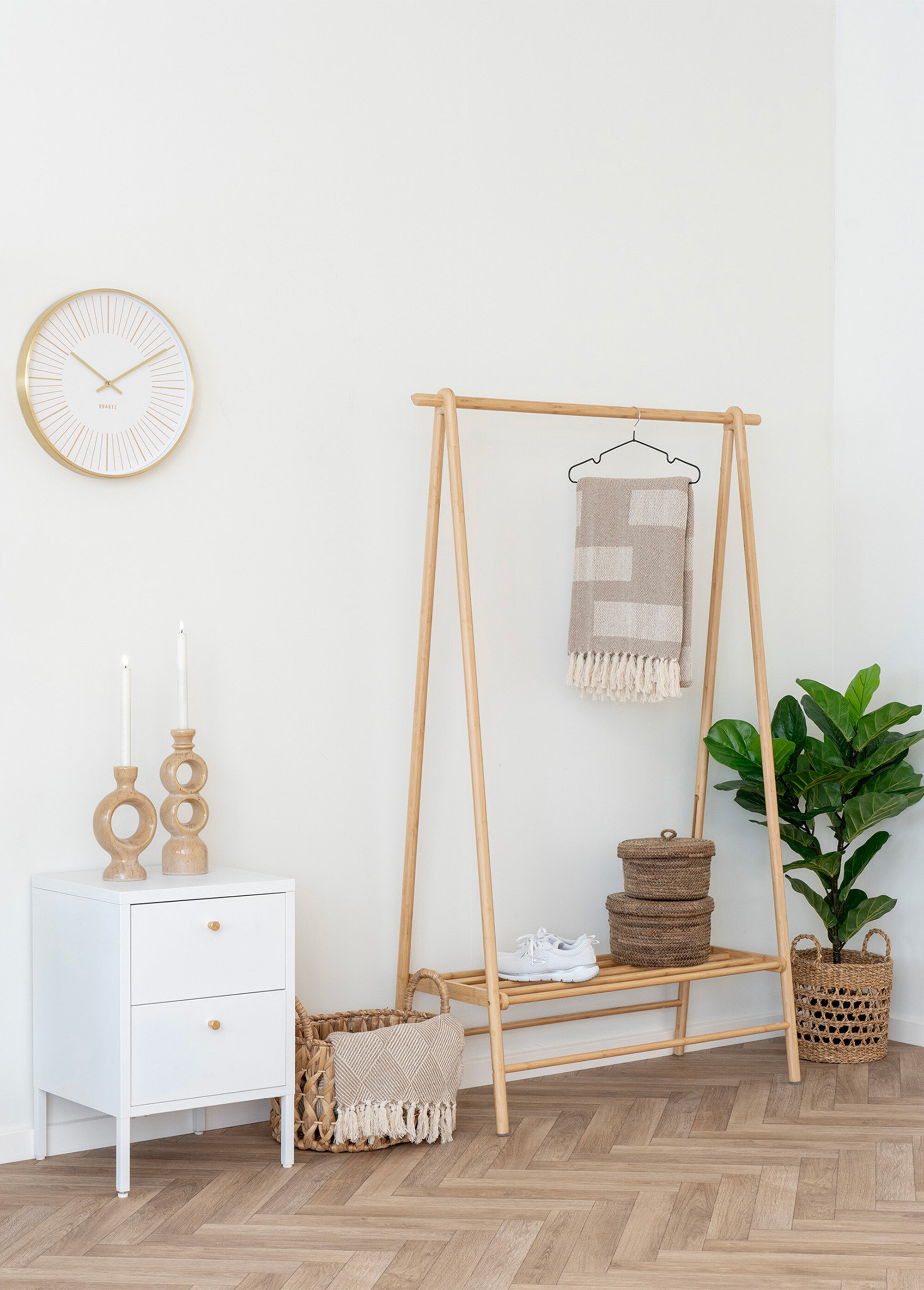 Penderie en bambou, tringle + étagère BEIGE HN-3604052 SI1