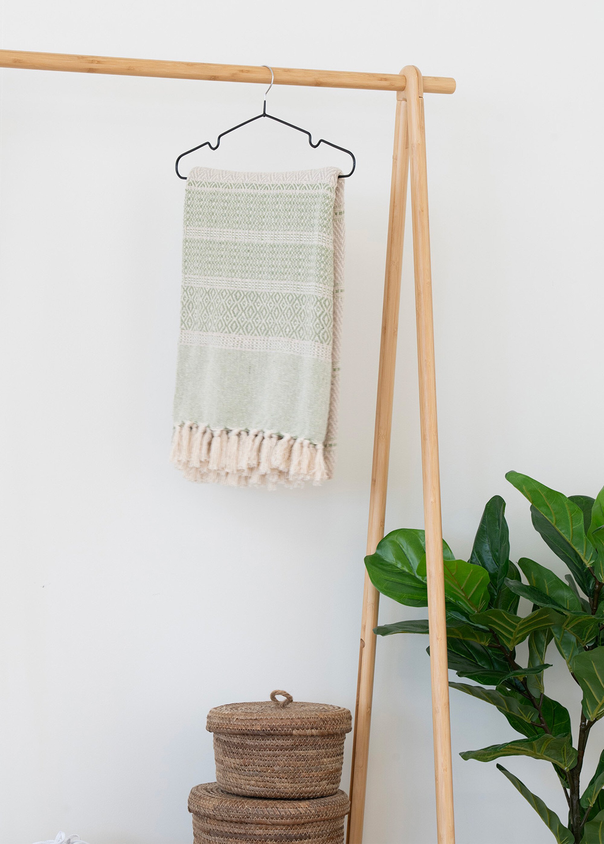 Penderie en bambou, tringle + étagère BEIGE HN-3604052 SI2