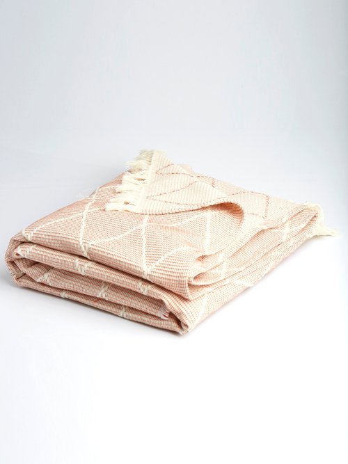 Plaid motif losanges coton texturé Rouge RIVIERE FA1