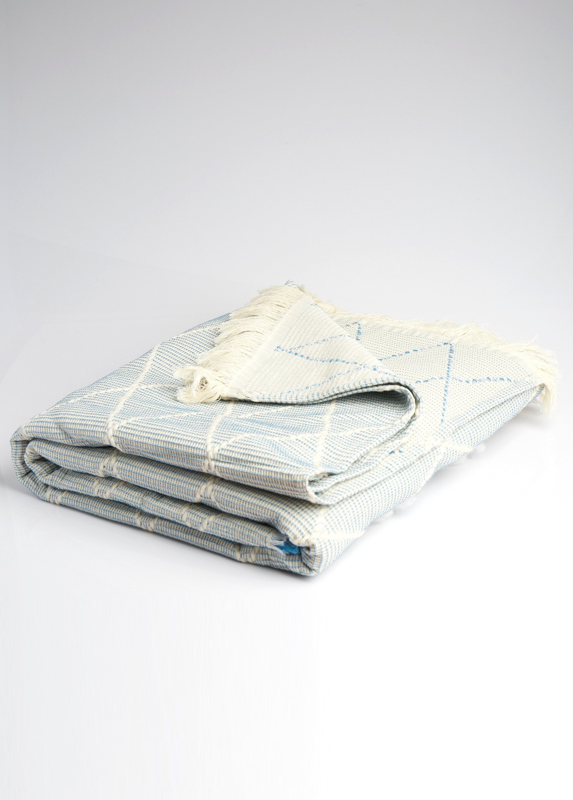 Plaid motif losanges coton texturé Bleu RIVIERE FA1