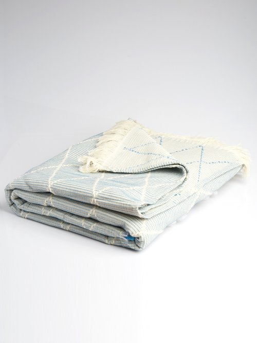 Plaid motif losanges coton texturé Bleu RIVIERE FA1