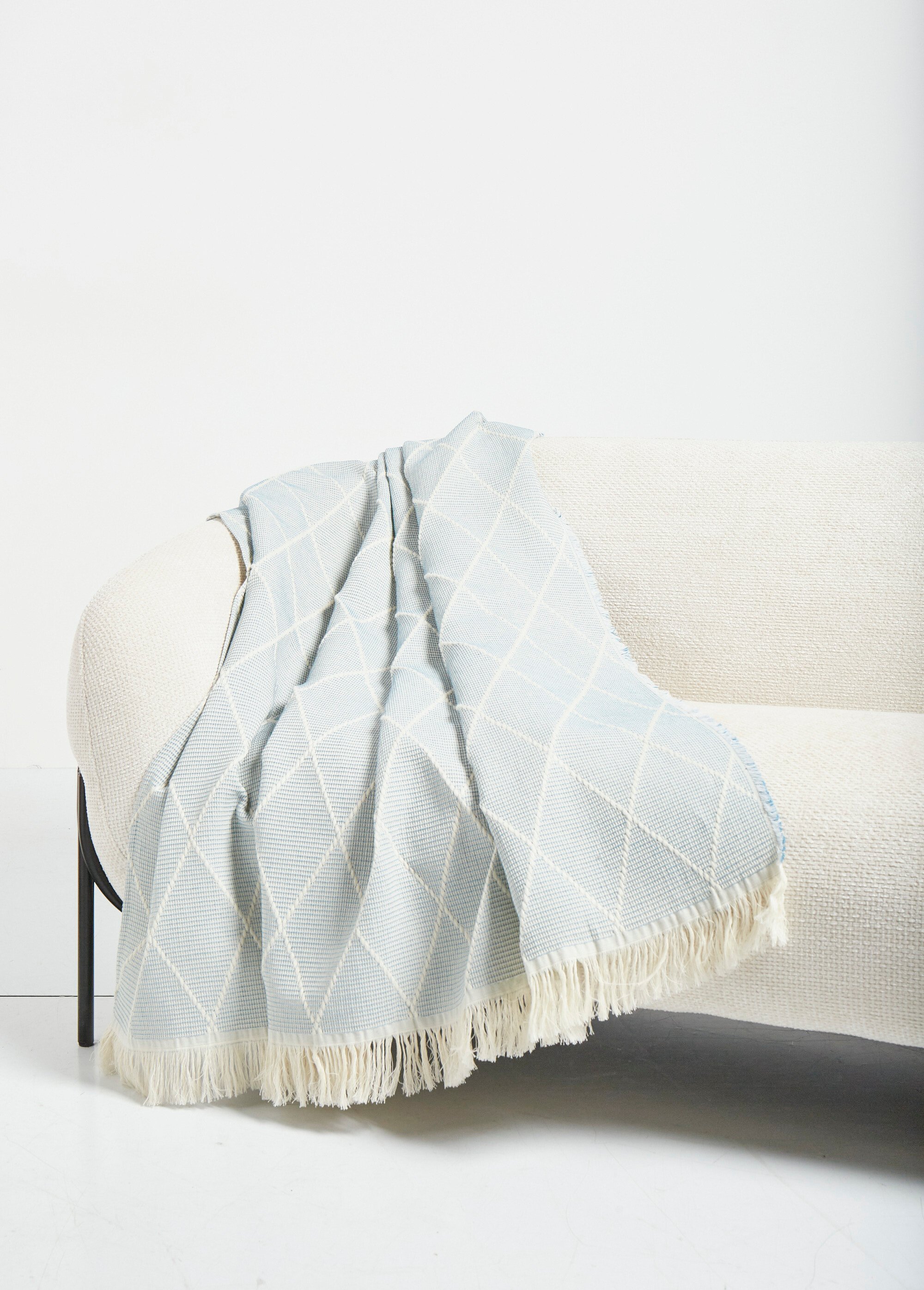 Plaid motif losanges coton texturé Bleu RIVIERE SI1