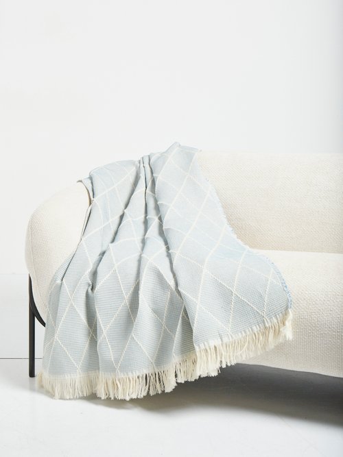 Plaid motif losanges coton texturé Bleu RIVIERE SI1