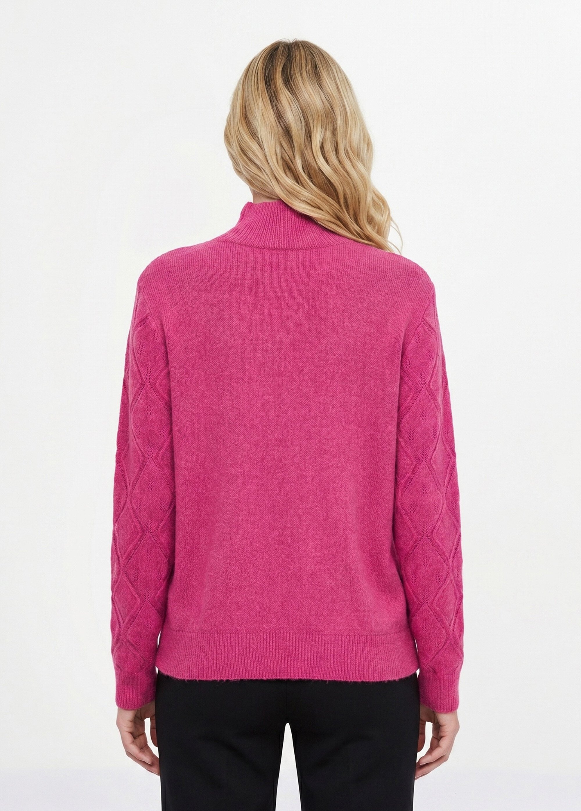 Pull doux ajouré perlé col montant Femme Rose PIANA DO1